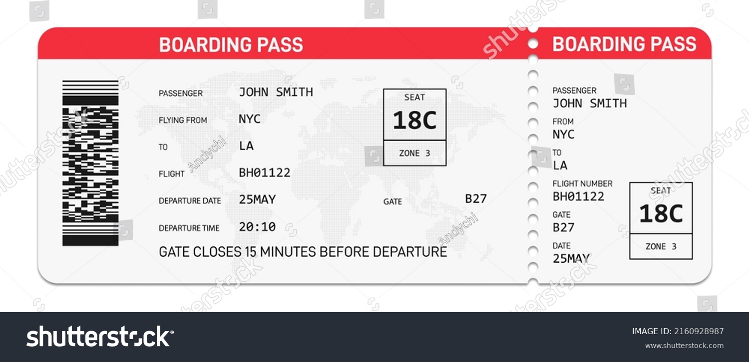 Boarding Pass Template Airline Ticket Plane Stock Vector (Royalty Free ...