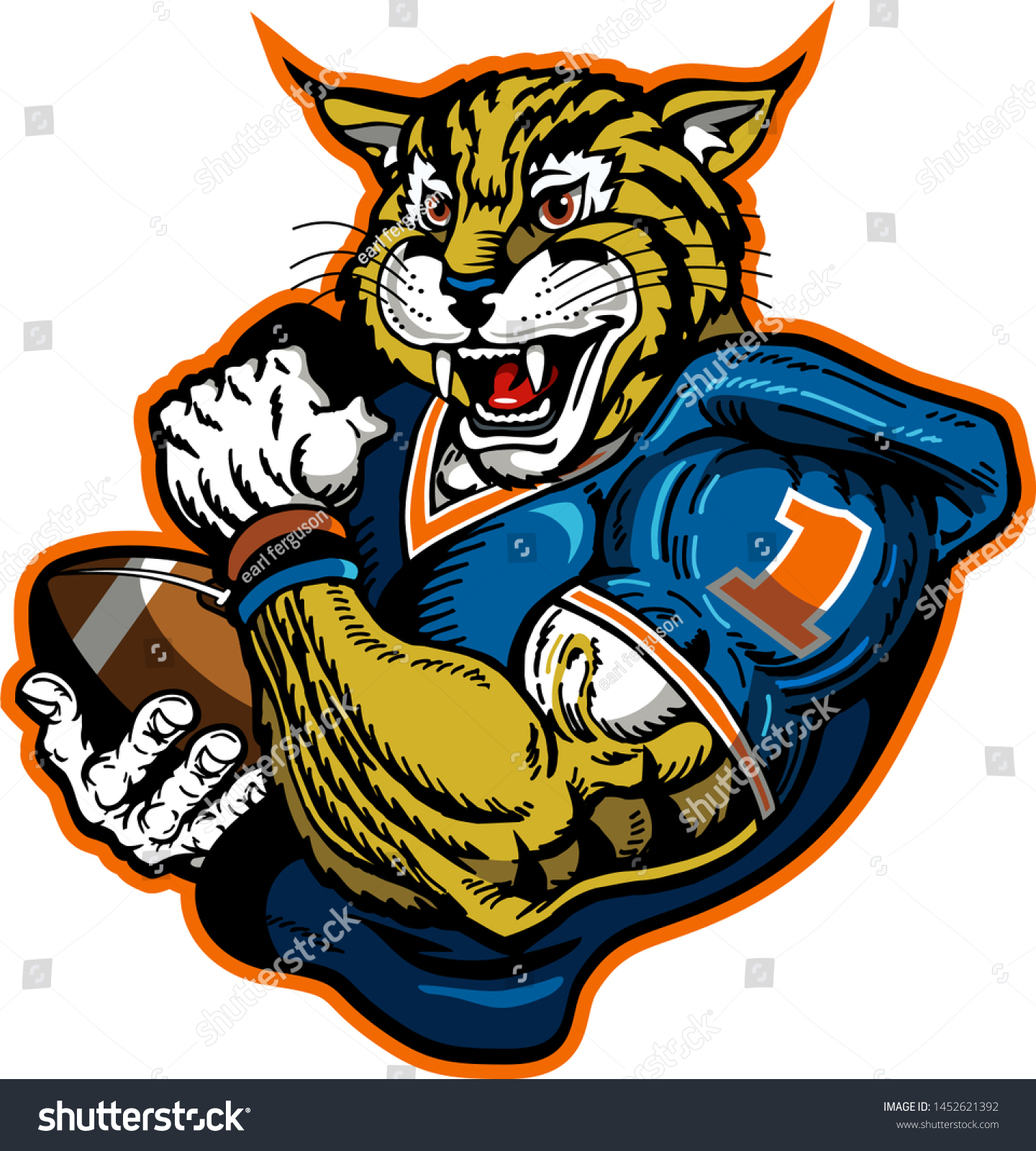 Bobcat Football Mascot Holding Ball Hand Stock Vector (Royalty Free