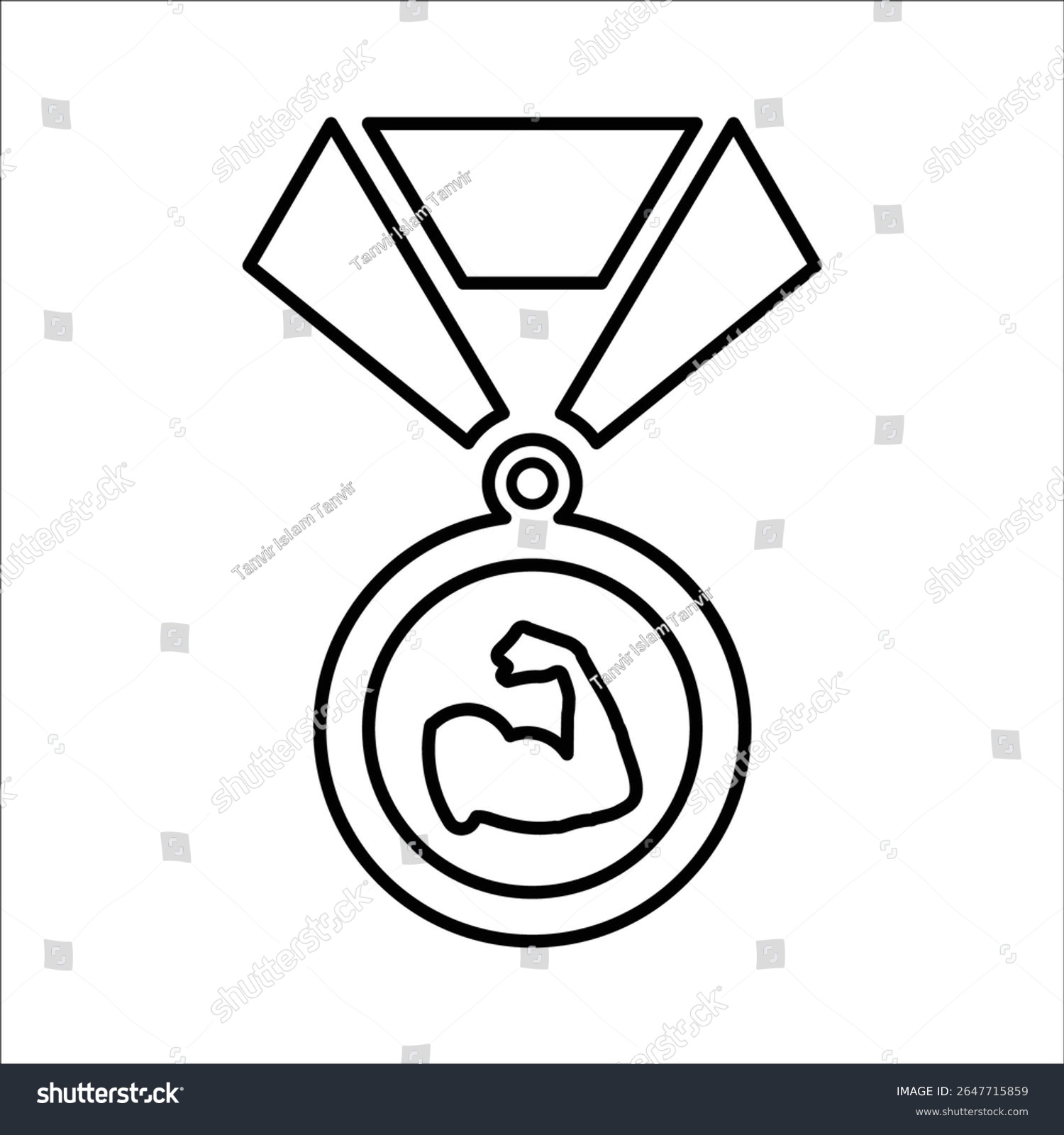 black outline medal with muscular arm clip art preview