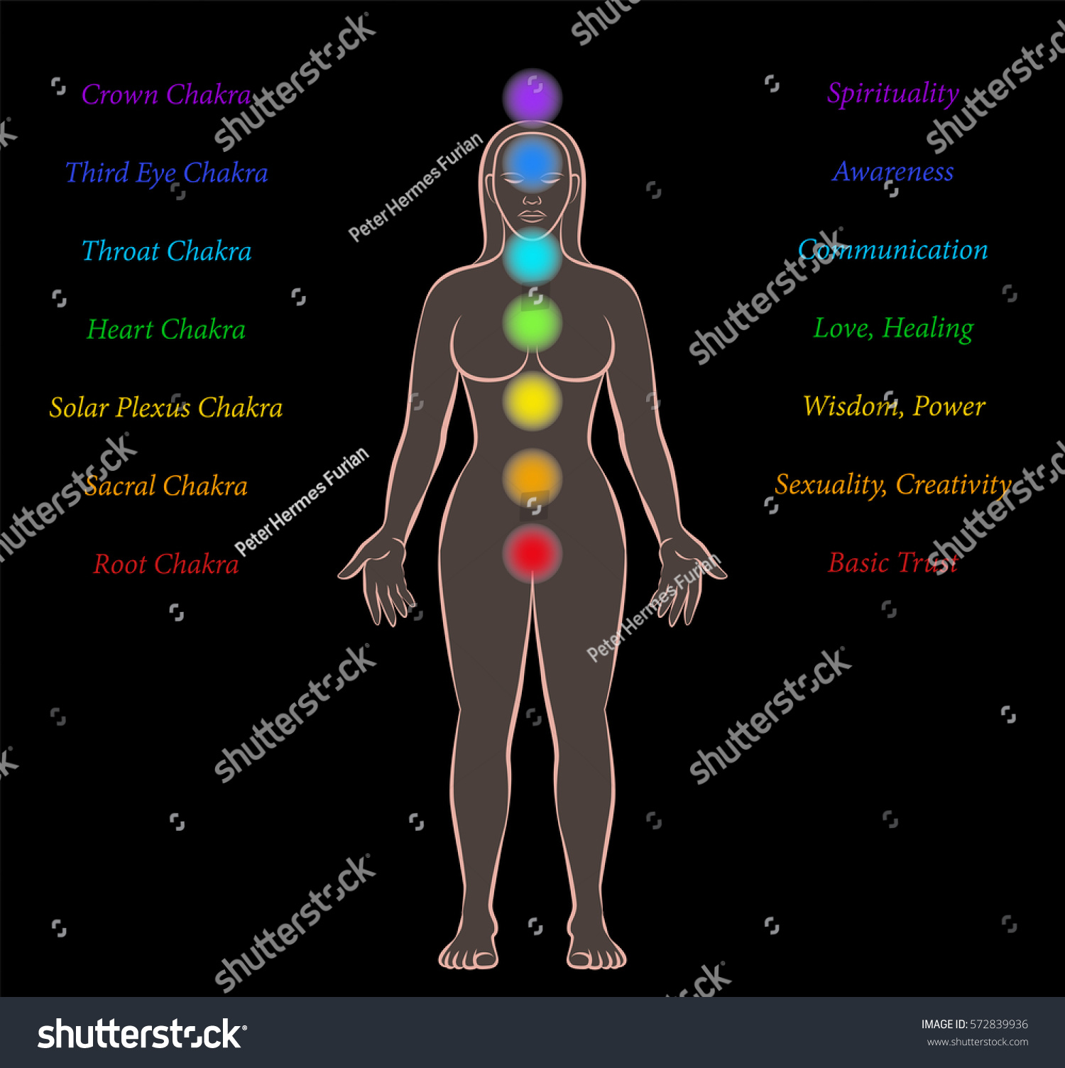Body Chakras Woman Names Meanings On Stock Vector Royalty Free 572839936