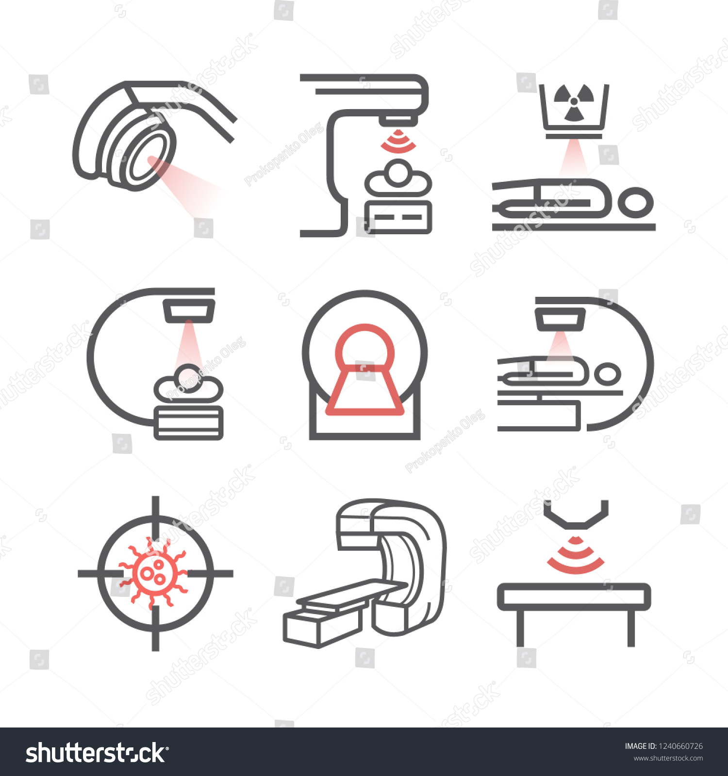 SVG of Body CT, CAT Scan. Line icons set. Radiotherapy signs. Vector symbols for web graphic. svg