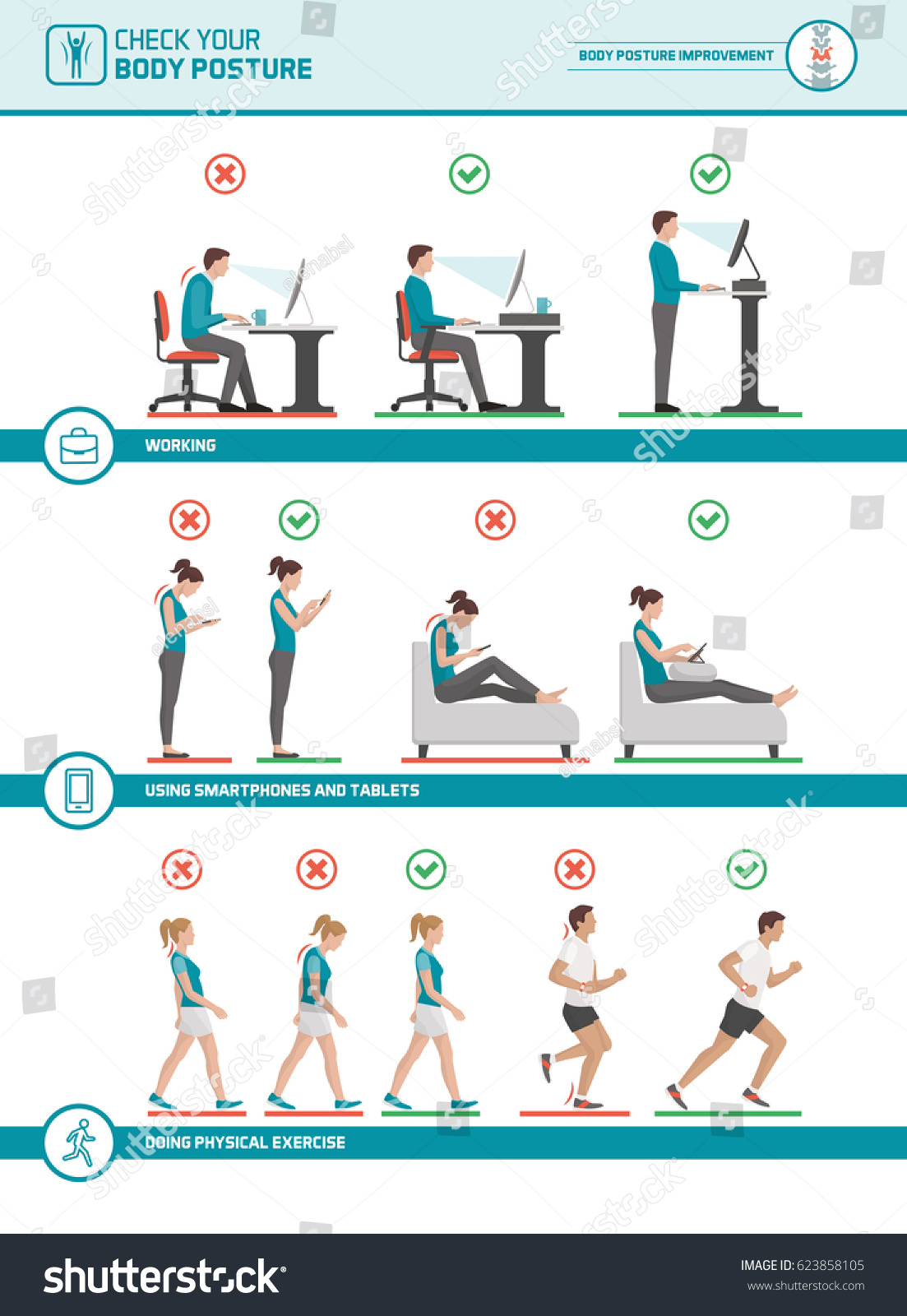 Body Ergonomics Infographic Improve Your Posture Stock Vector