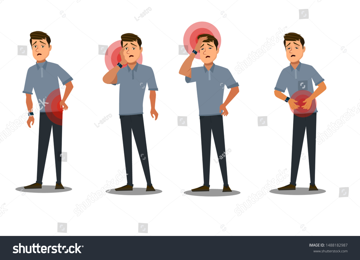 Body Parts Pain Back Pain Stomach Stock Vector Royalty Free 1488182987