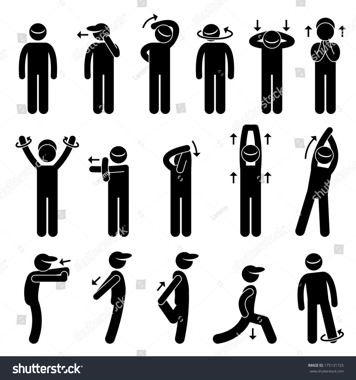 Body Stretching Exercise Stick Figure Pictogram Stock Vector 175131725 ...