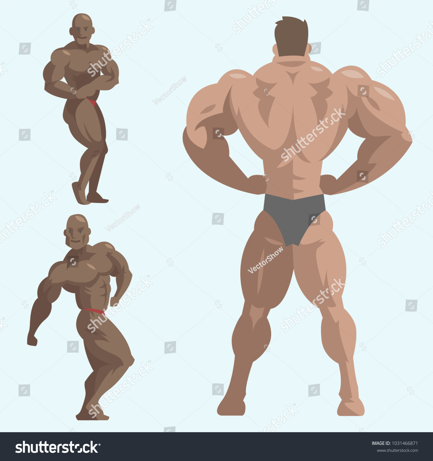 Vektor Stok Bodybuilder Sportsman Vector Characters Muscular Bearded Tanpa Royalti