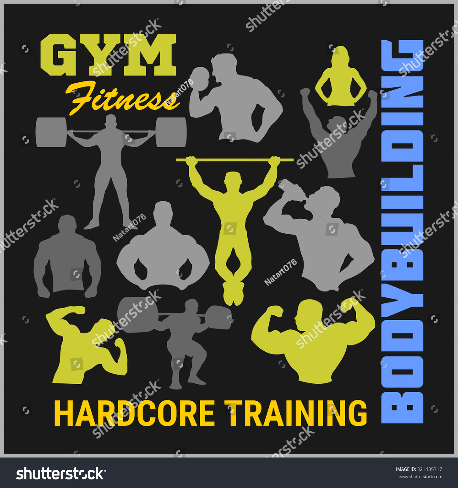 Bodybuilders Silhouettes Design Elements Logos Emblems Stock