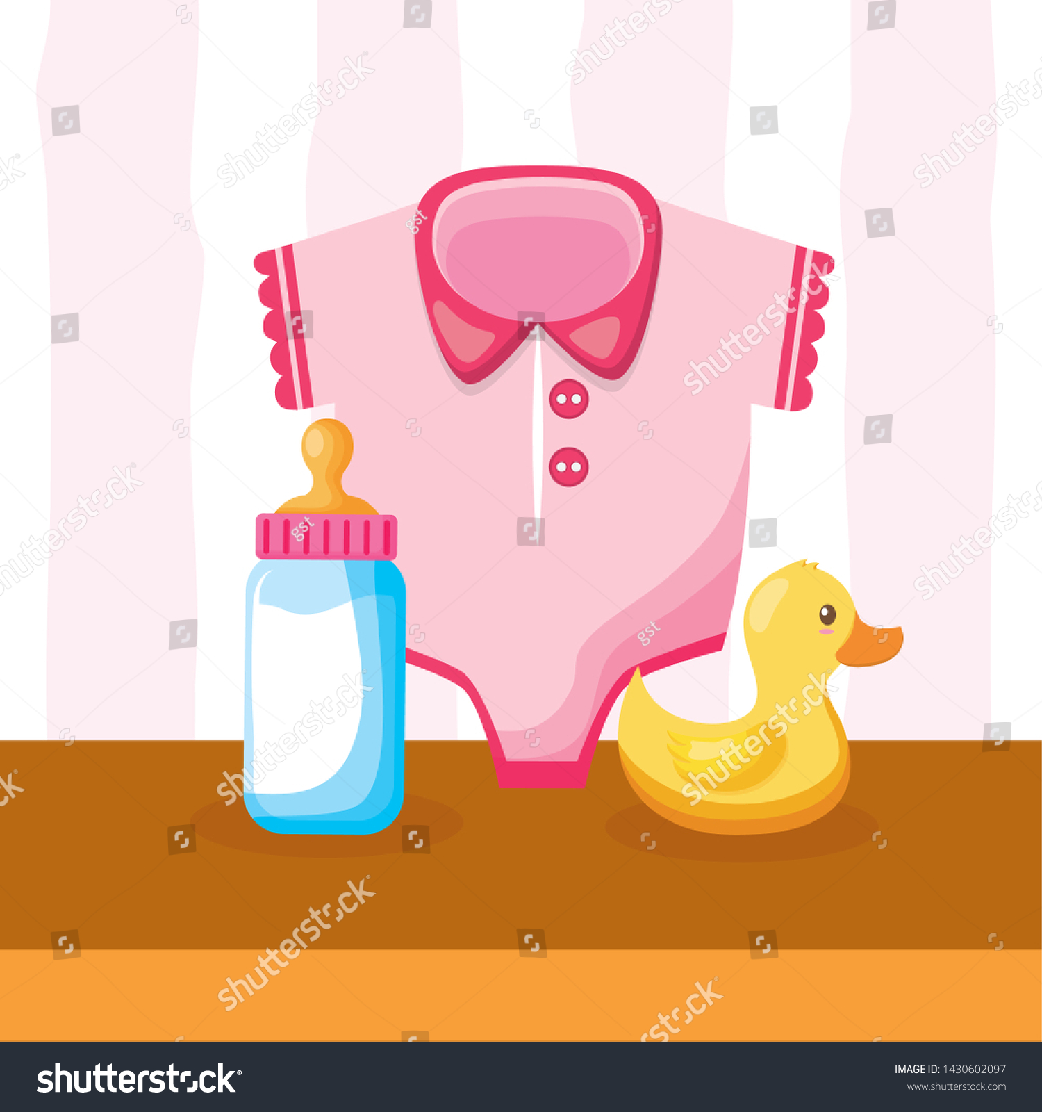 Bodysuit Bottle Duck Girl Decoration Baby Stock Vector Royalty