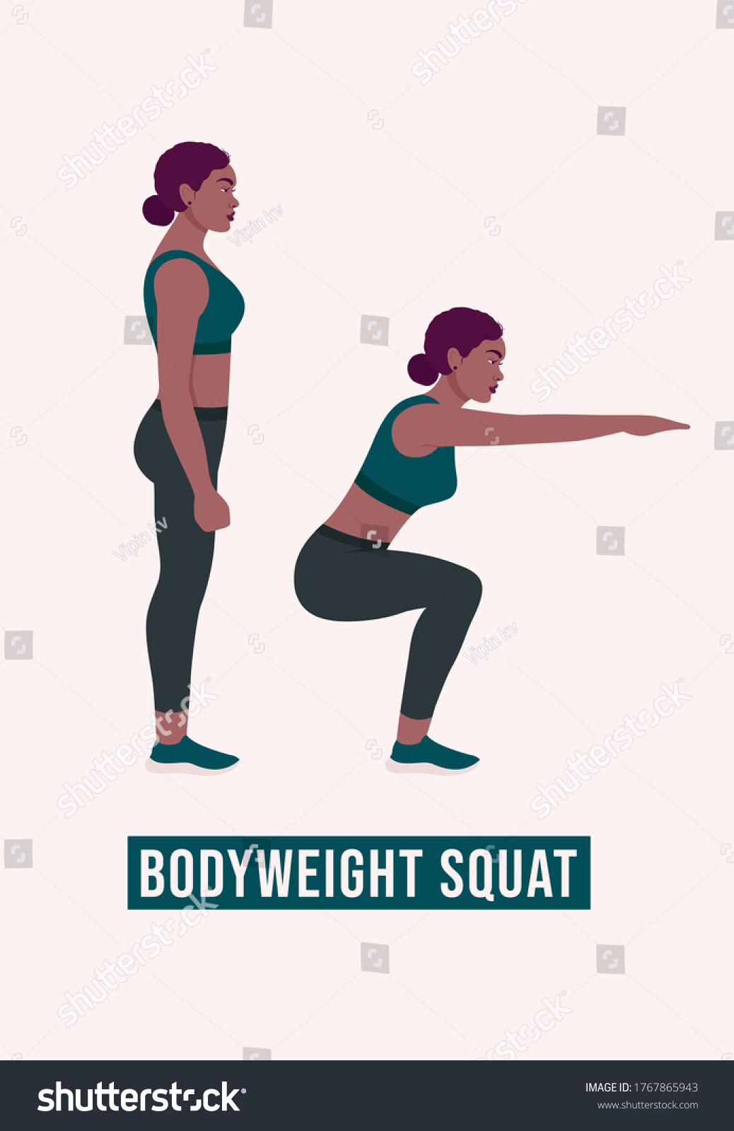 Bodyweight Squat Exercise Woman Workout Fitness Stock Vector (Royalty ...