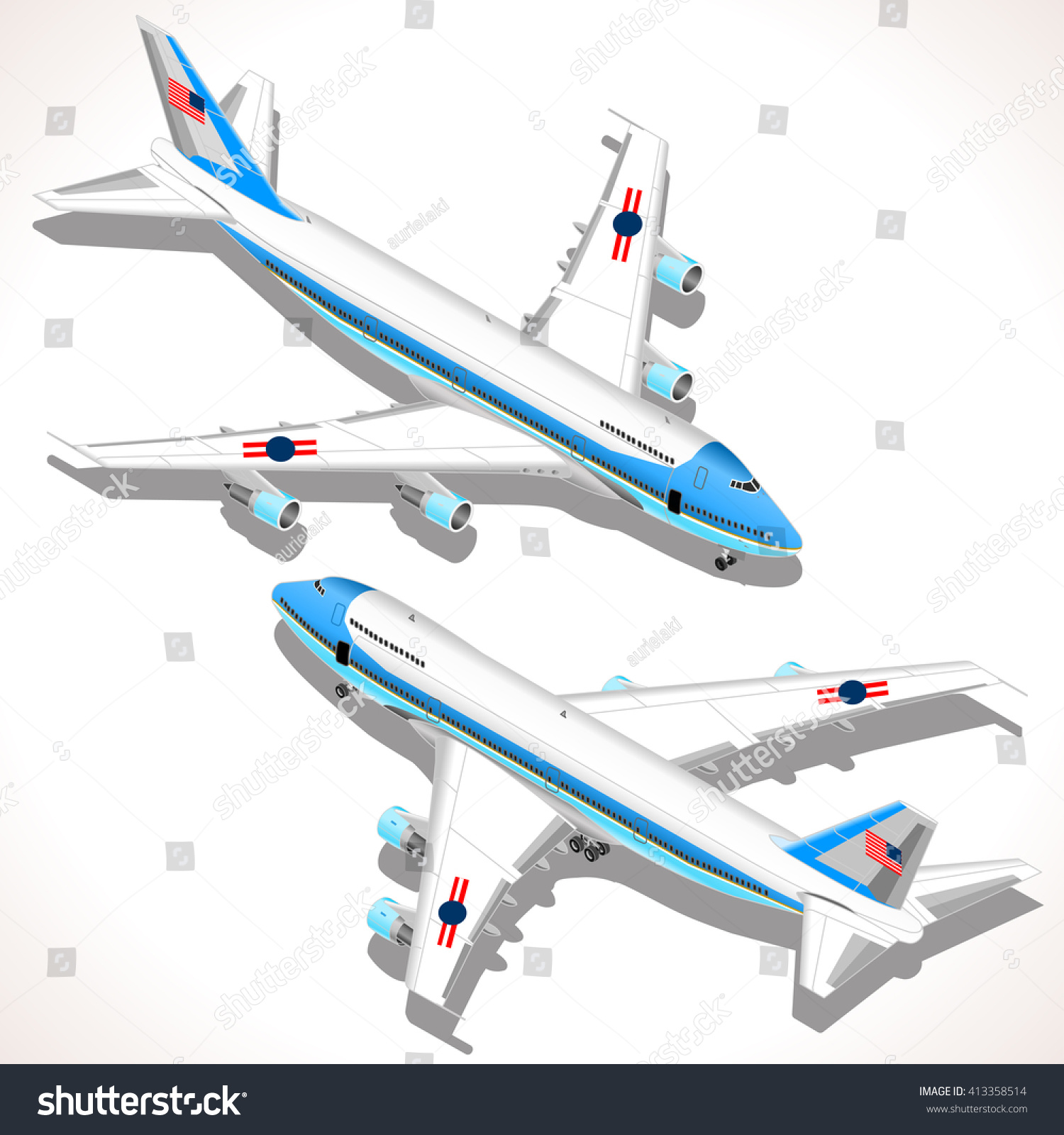 SVG of Boeing aircraft. Flat 3D isometric airplane vehicles. Plane Infographic elements. Landed Airplane in Airport. Armed Forces Military Airplane Isolated. Presidential Air Force One Vector Illustration. svg