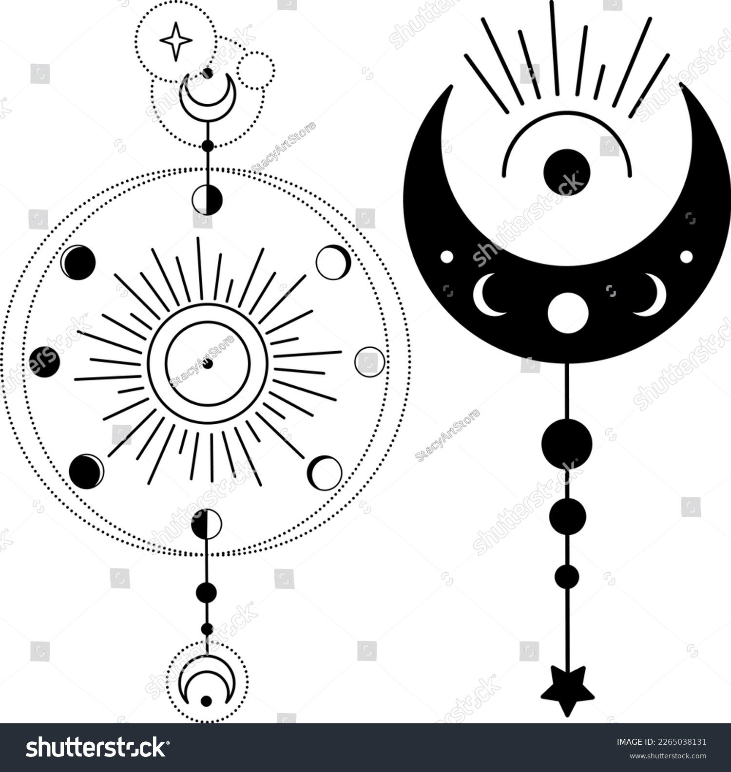 SVG of Bohemian Crescent Moon with Stars and Rays Astrology Illustration. Moon Phases SVG Vector Clipart. Celestial, Mystical, Esoteric designs perfect for Printing. T-shirt, Mugs Cut File. Universe Art svg