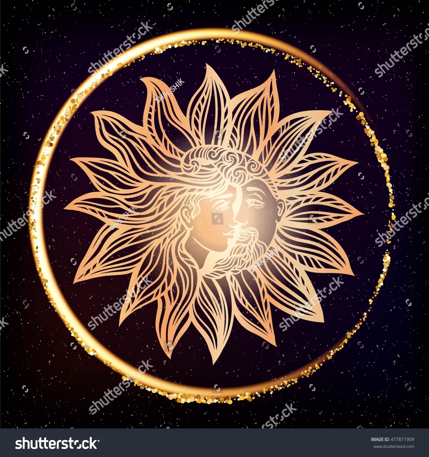 Bohemian Hand Drawn Sun Moon Tattoo Stock Vector Royalty Free Shutterstock