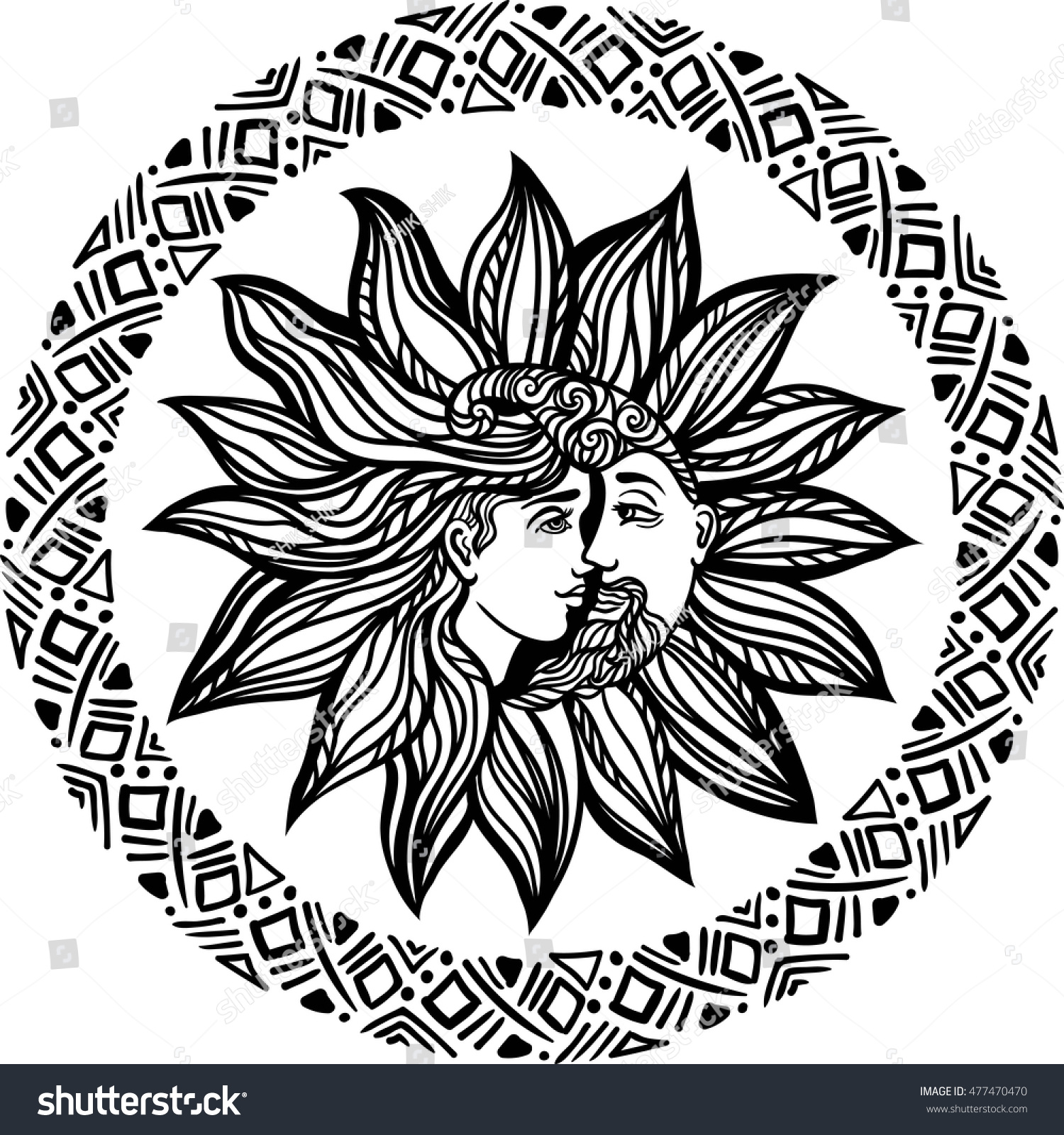 Bohemian Hand Drawn Sun Moon Tattoo Stock Vector Royalty Free Shutterstock