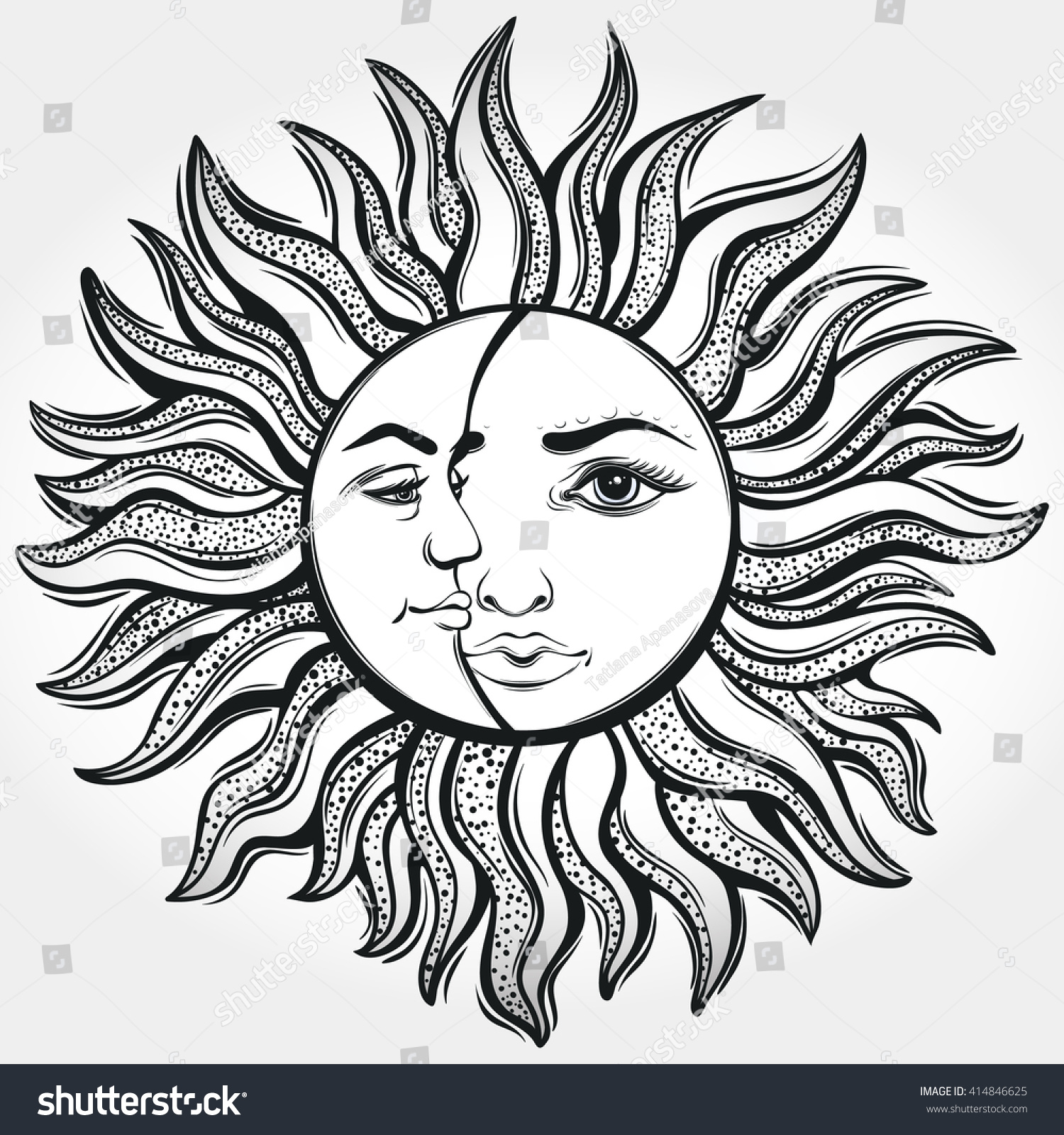 Bohemian Sun Moon Tattoo Designvector Illustration Stock Vector Royalty Free Shutterstock