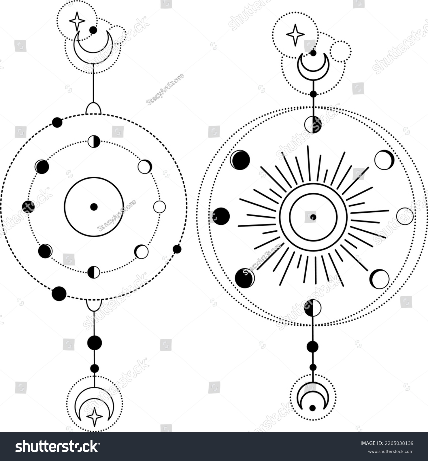 SVG of Bohemian Universe Illustration with Moon Phases, Stars and Rays . Astrology SVG Vector Clipart. Celestial, Mystical, Esoteric designs perfect for Printing. T-shirt, Mugs Cut File. Universe Art svg