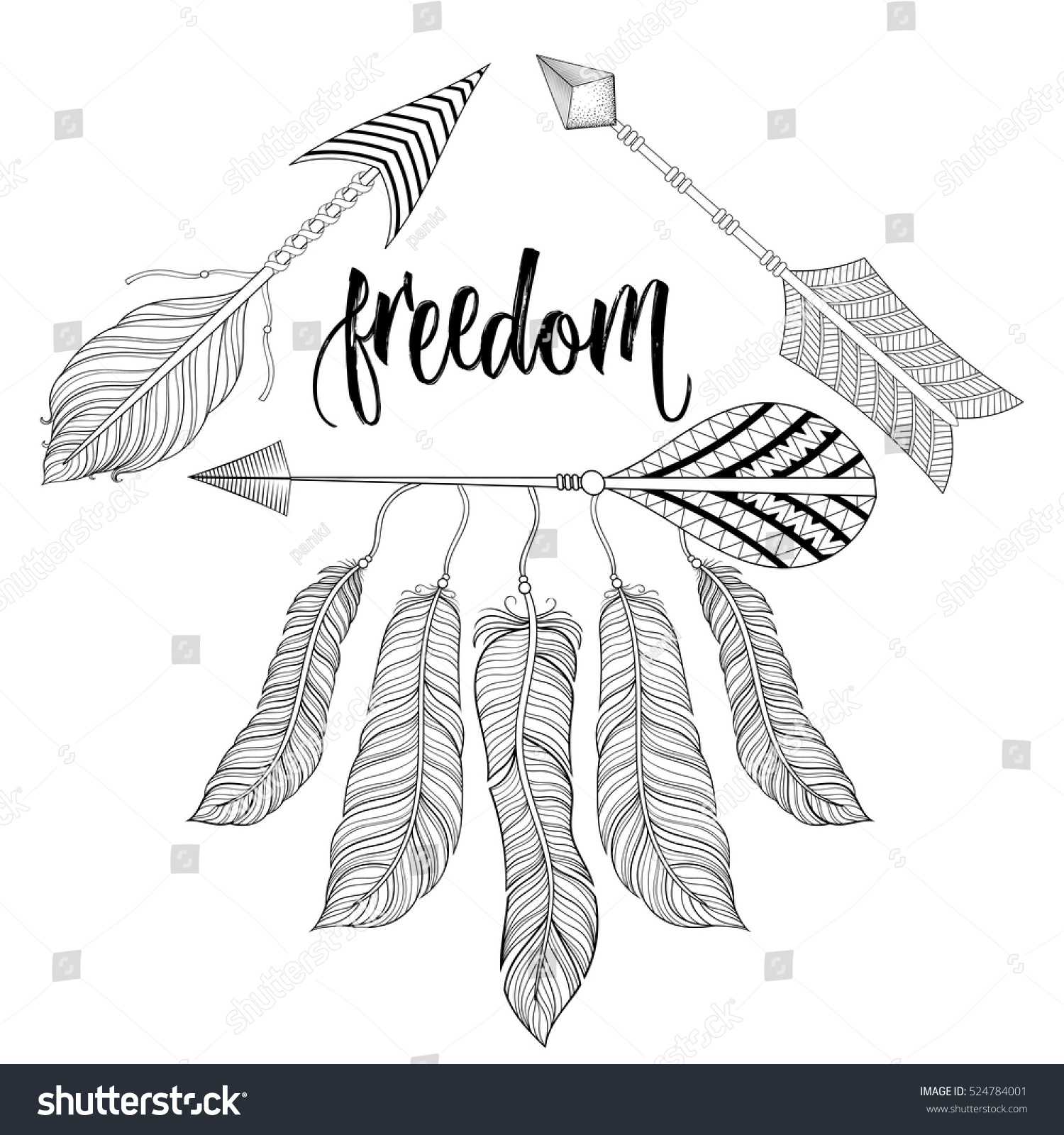 Boho Chic Ethnic Feathers Arrows Freedom Stock Vector Royalty Free 524784001