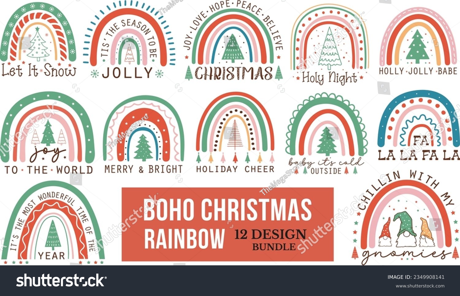 SVG of Boho Christmas Rainbow SVG Bundle
 svg