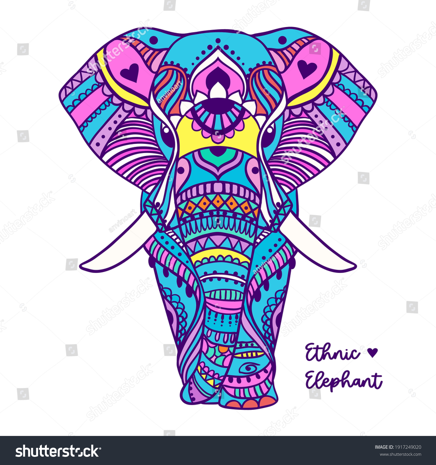 SVG of Boho elephant. Vector illustration. Floral design, hand drawn map with Elephant ornamental.Tribal, India, hippie, Bohemian styles. svg