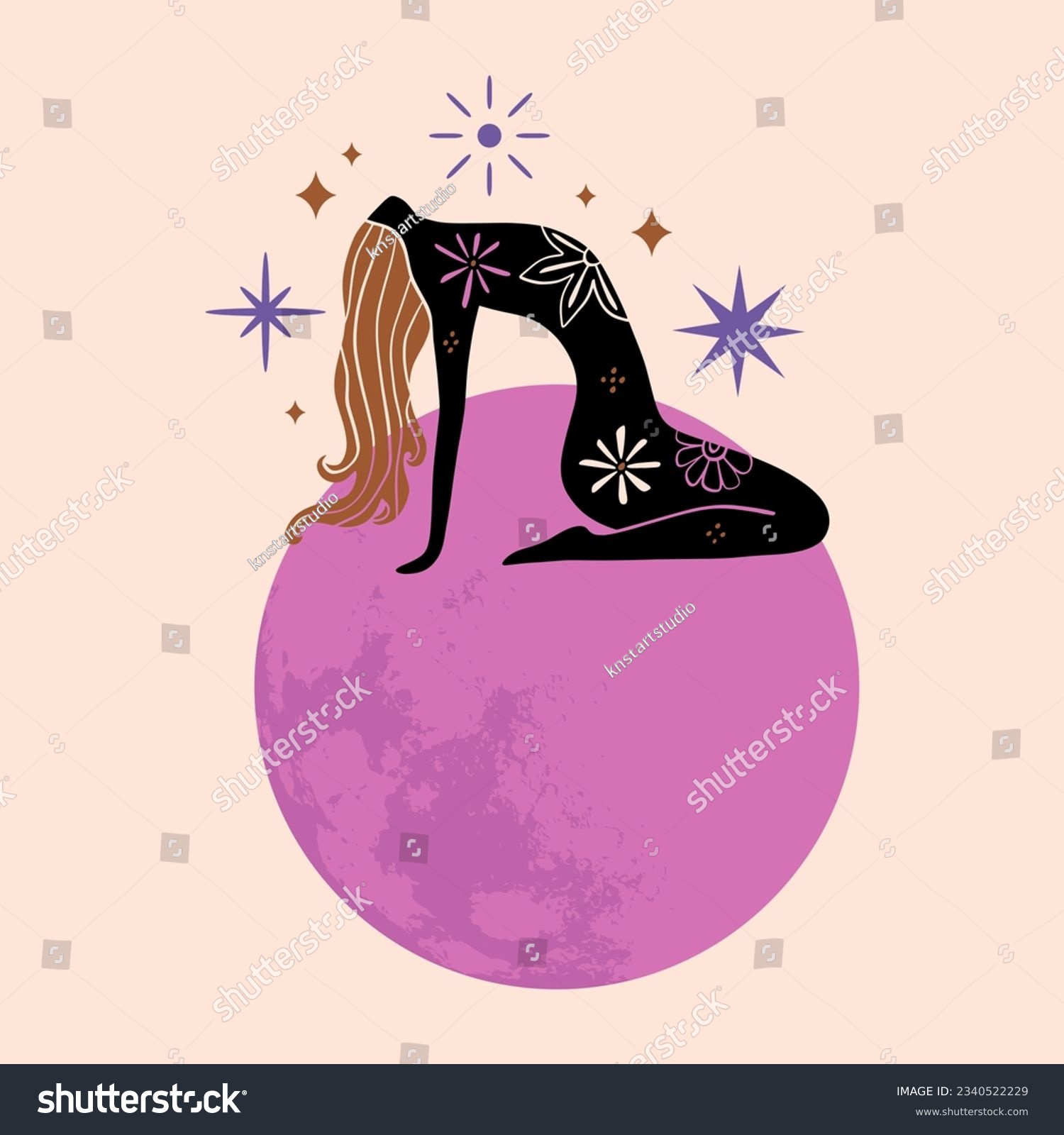 SVG of Boho sacred magic woman, mystical symbol flat holistic healing meditation reiki, new age modern abstract silhouette, spa hedonism and chill svg