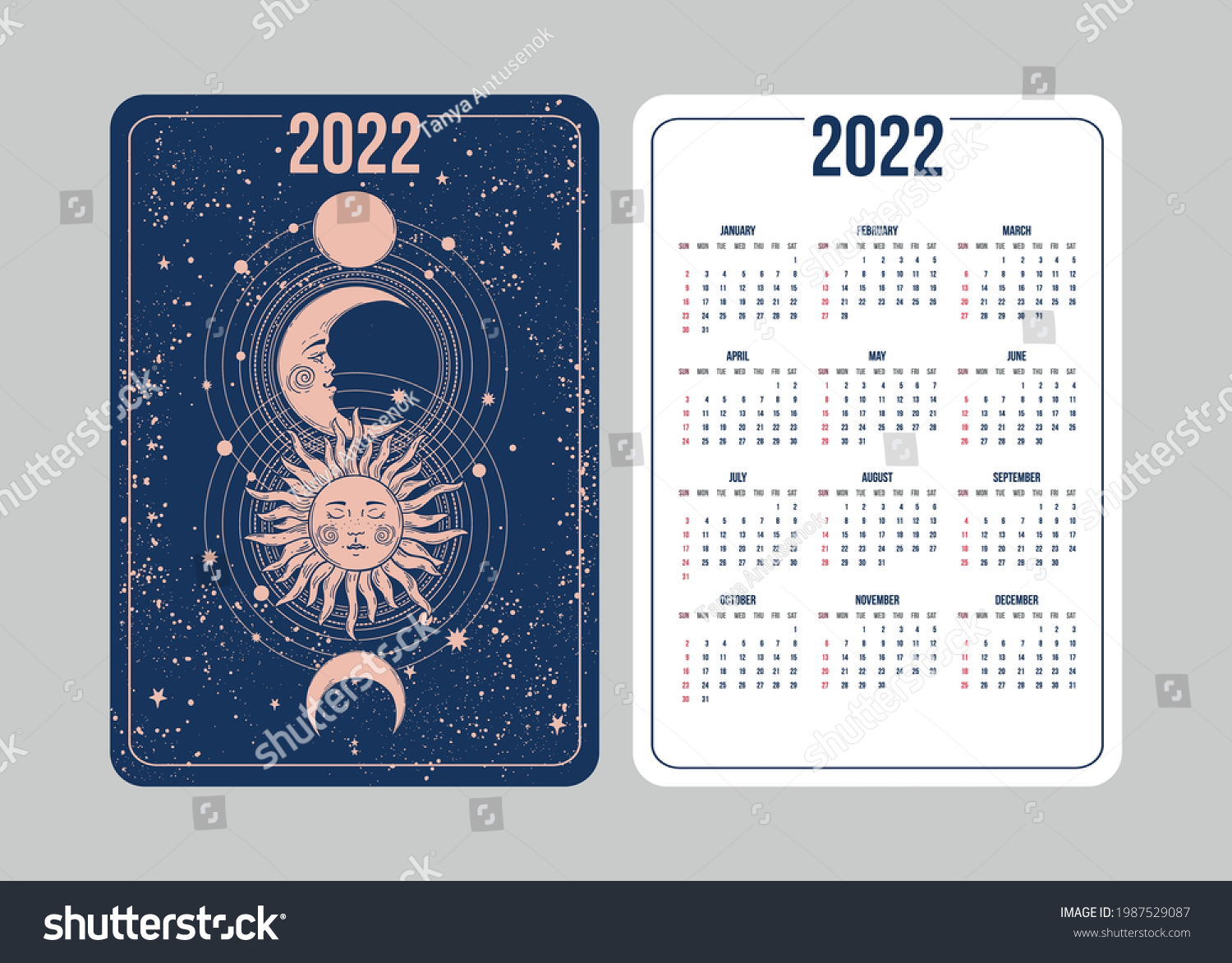 Boho Tarot Calendar 2022 Astrological Style Stock Vector (Royalty Free) 1987529087