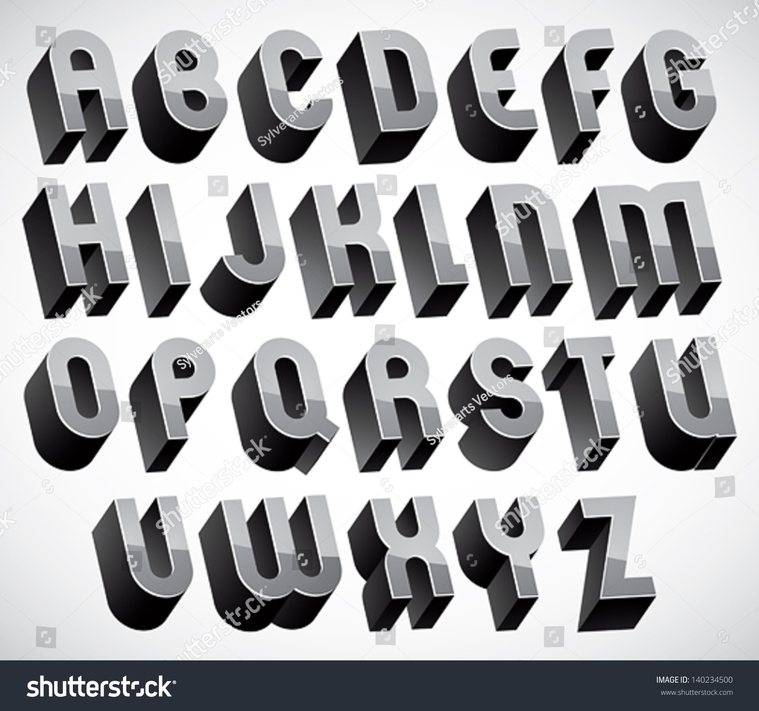 Bold And Heavy 3d Letters Set, Dimensional Vector Font, Monochrome ...