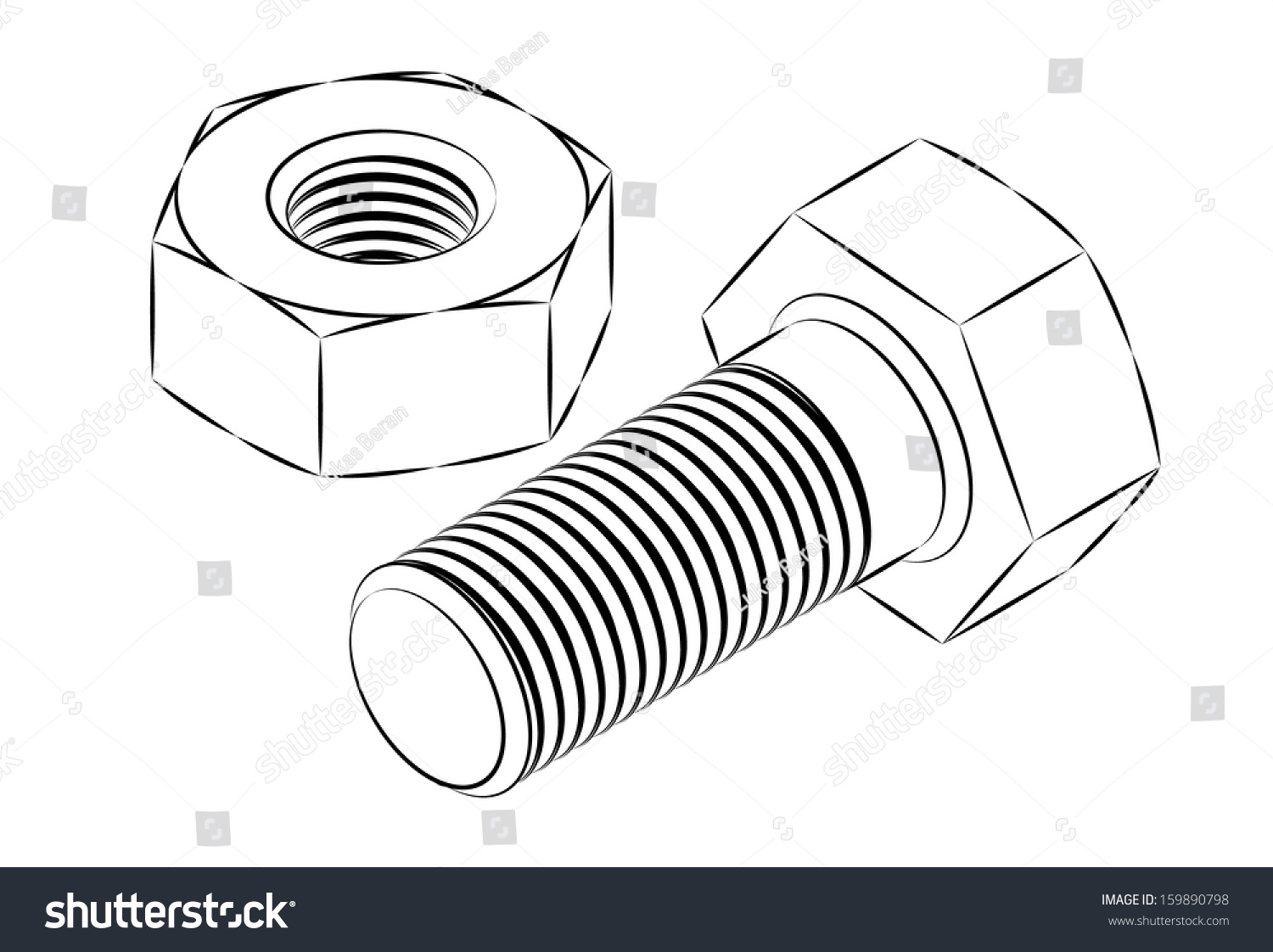 Bolt Nut Illustration Isolated On White Stock Vector 159890798 ...