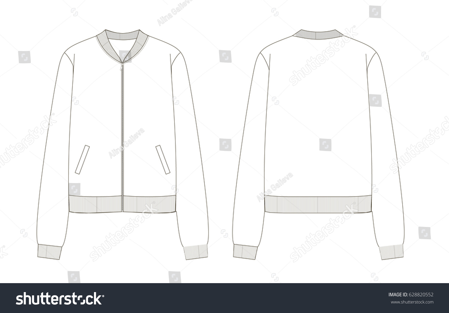 Bomber Jacket Technical Sketch Stock Vector 628820552 - Shutterstock