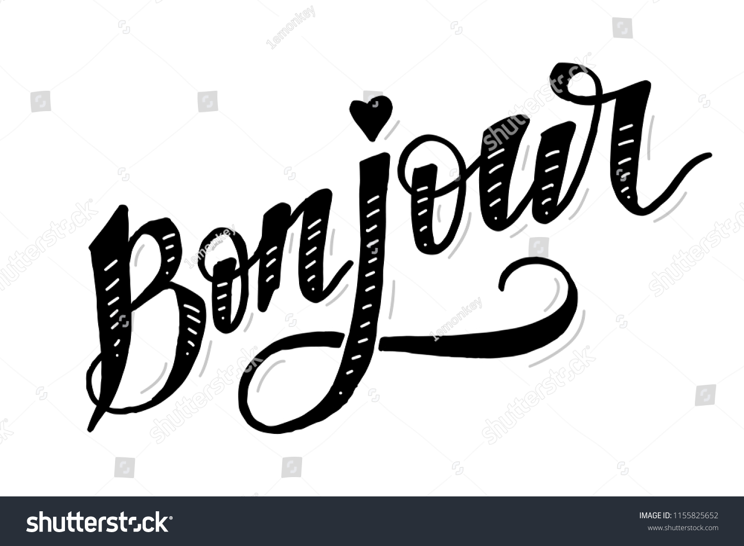 Bonjour Paris Phrase Vector Lettering Calligraphy Vector De Stock Libre De Regalías