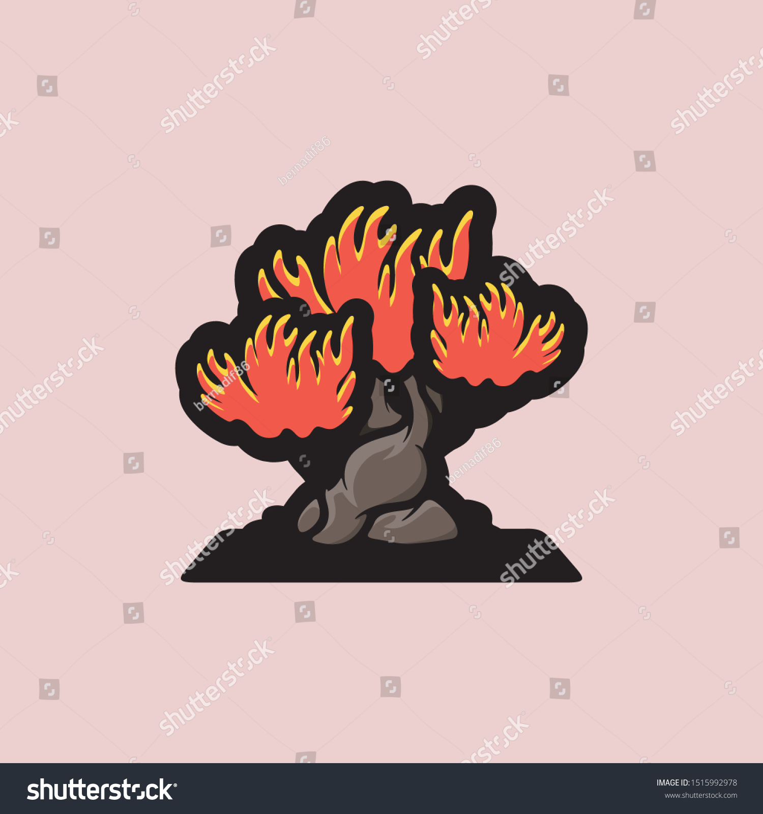 Bonsai Tree Fire Logo Design Vector Stock Vector Royalty Free 1515992978