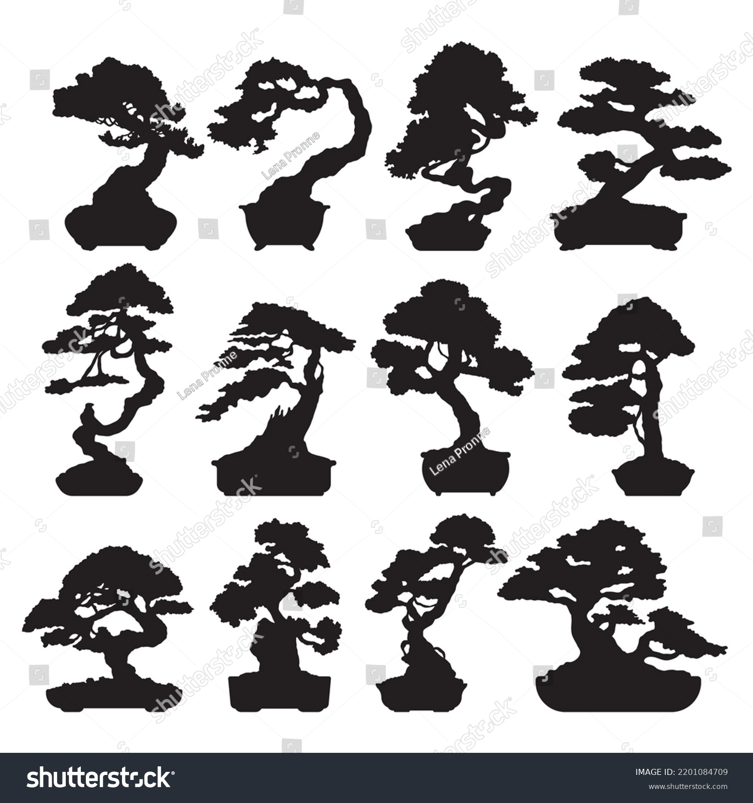 SVG of Bonsai tree illustration stencil template bundle isolated on white background svg