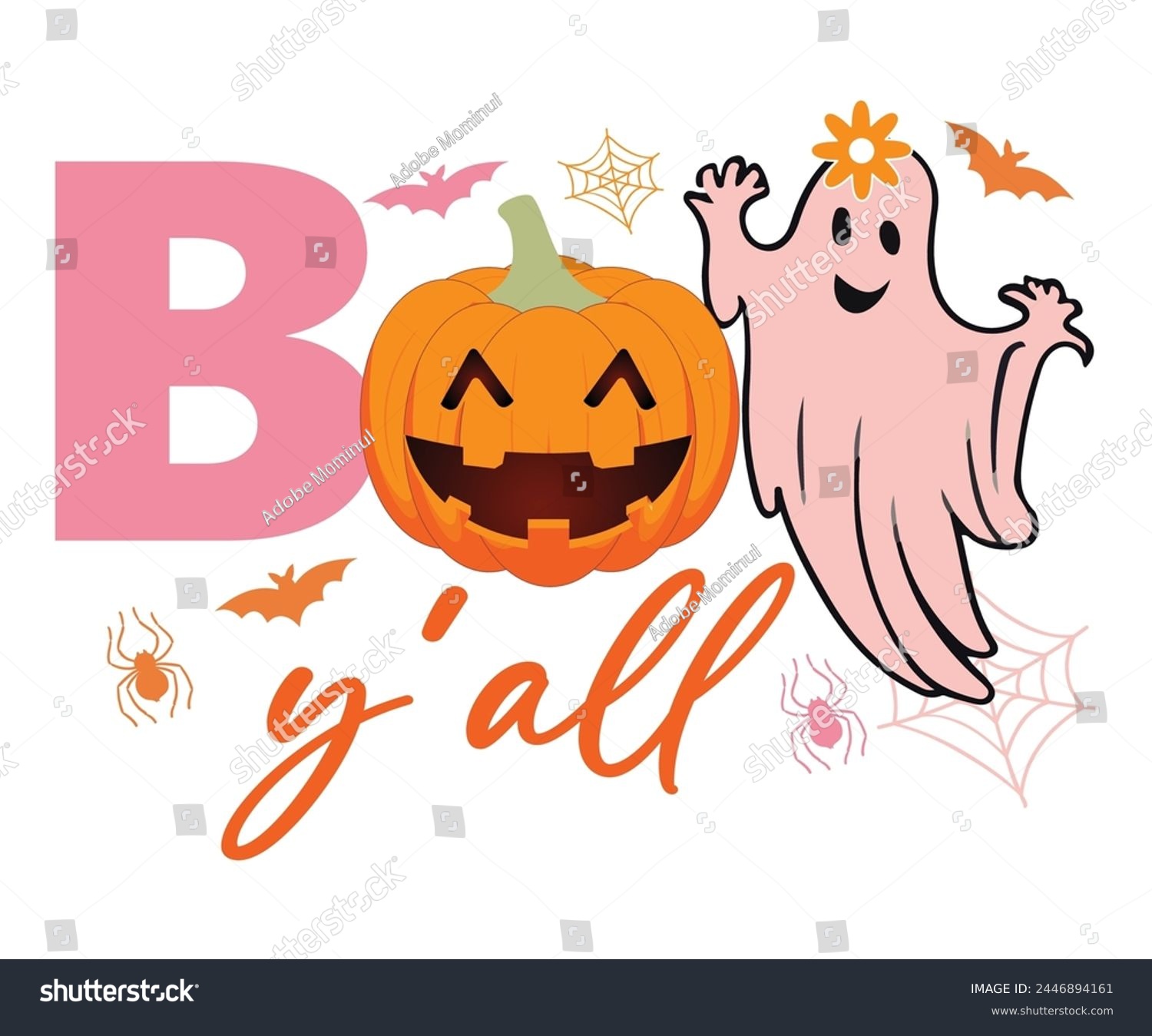 SVG of Boo Y'all Svg,Retro,Halloween Svg,Typography,Halloween Quotes,Witches Svg,Halloween Party,Halloween Costume,Halloween Gift,Funny Halloween,Spooky Svg,Funny T shirt,Ghost Svg,Cut file svg