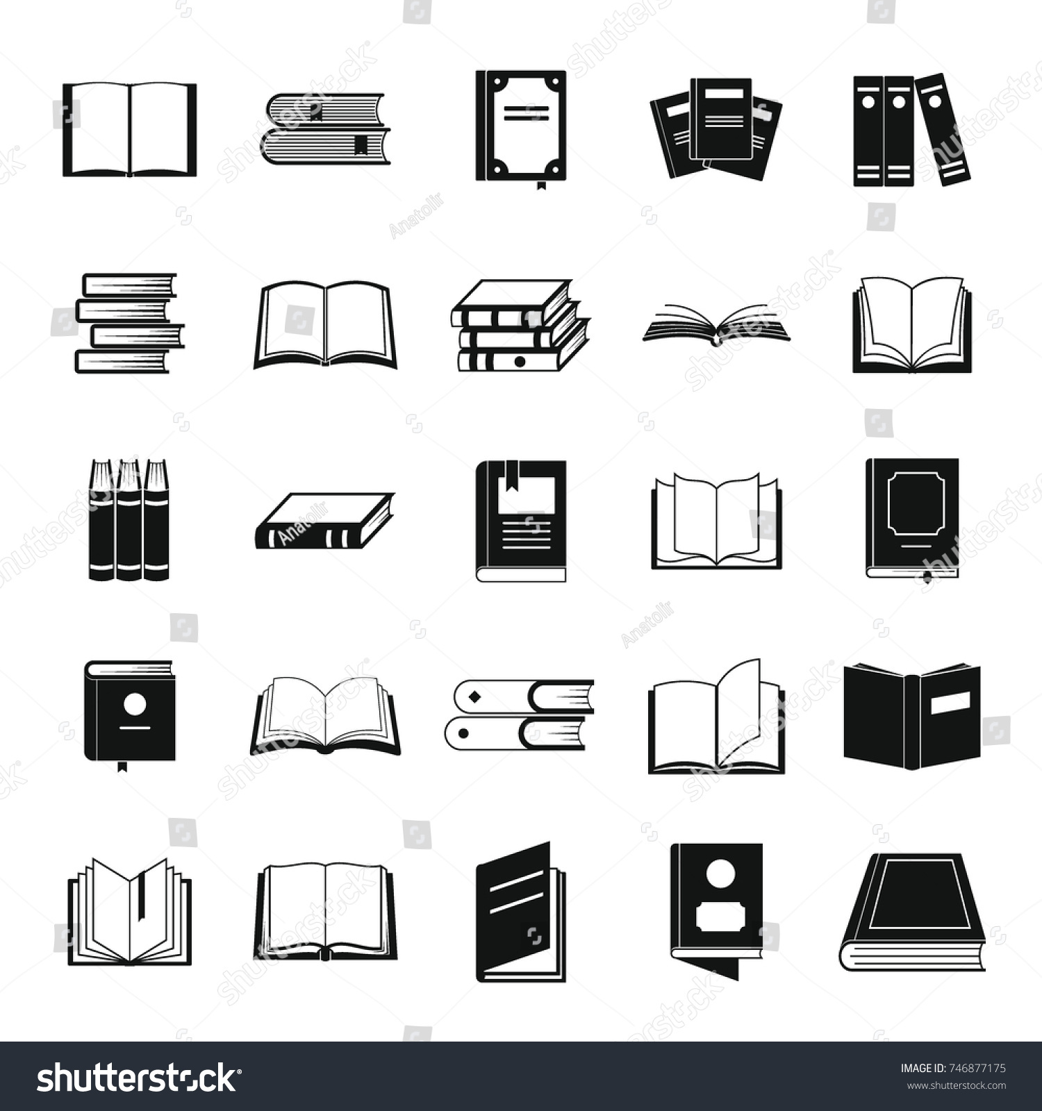 本のアイコンセット ウェブ用の25冊の本のベクター画像アイコンの簡単なイラスト のベクター画像素材 ロイヤリティフリー