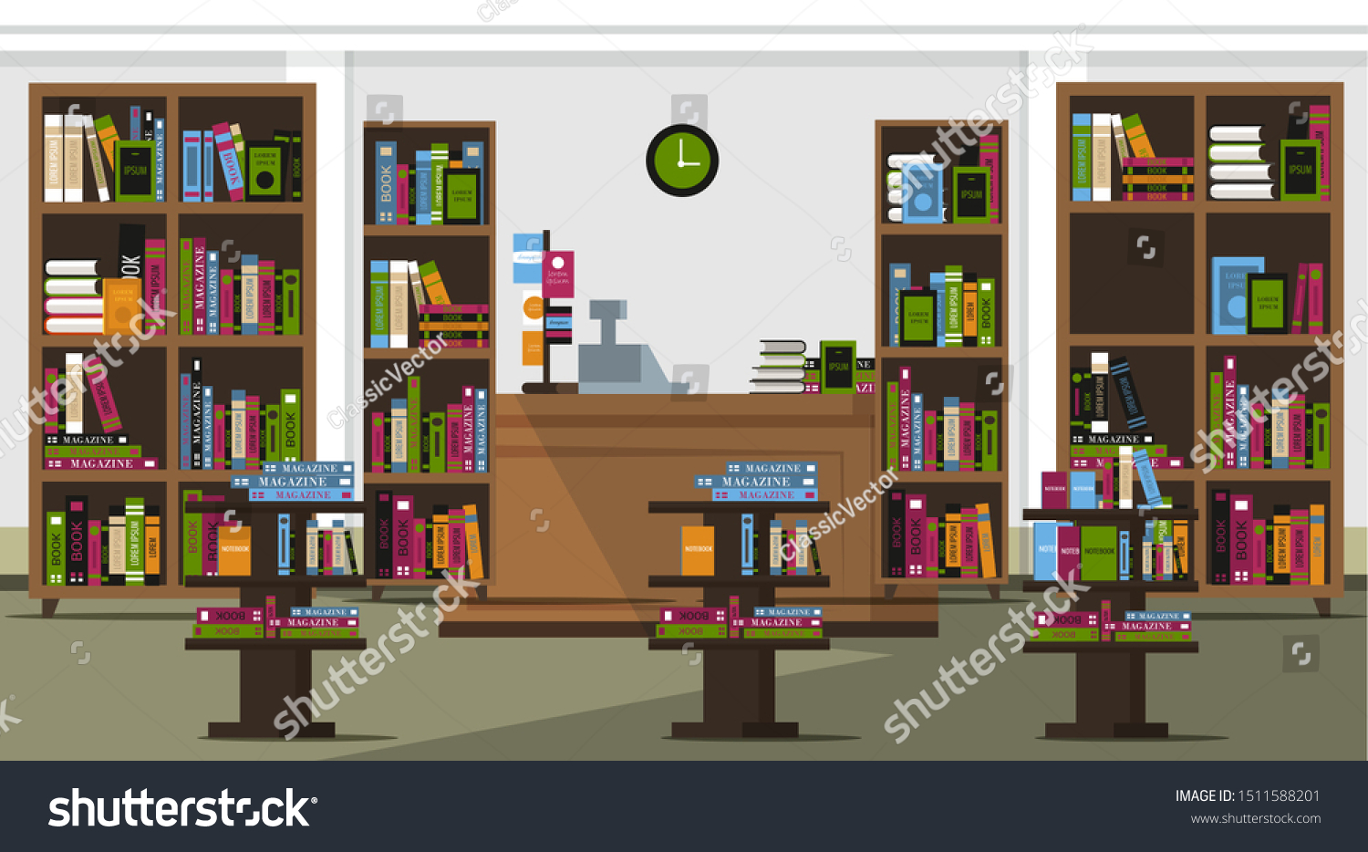 Book Shop Flat Vector Illustration Empty Stock Vector (Royalty Free ...