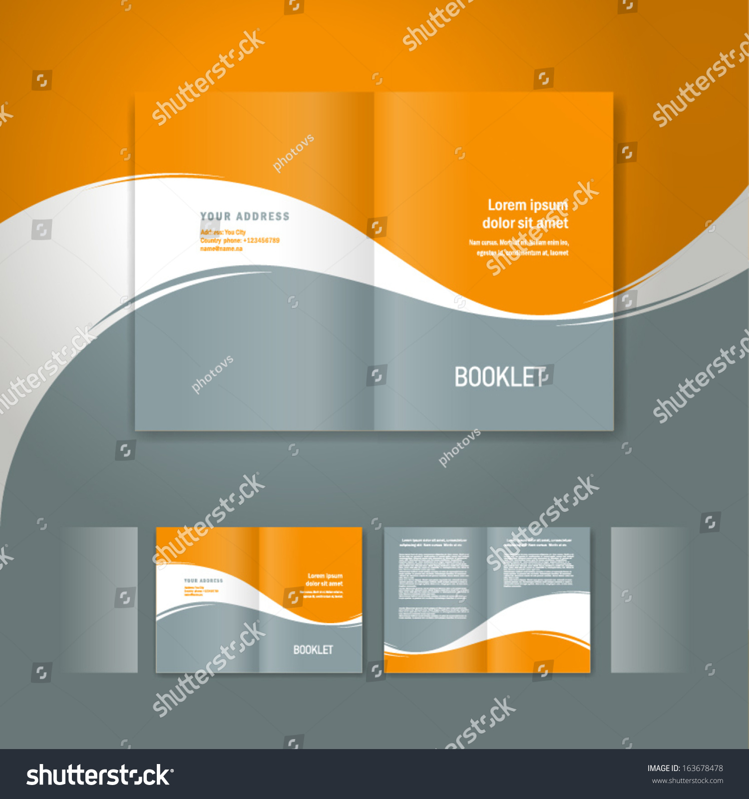 Booklet Design Template White Curve Line Element Orange Grey Background ...