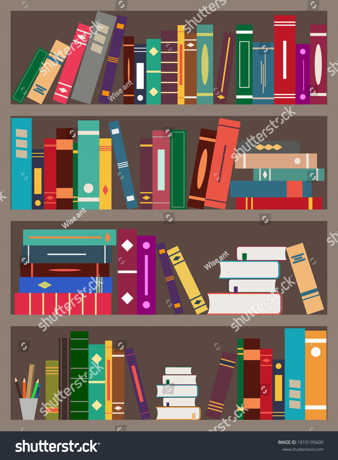 Bookshelfs Books Bookcase Library Background Bookstore Stock Vector ...