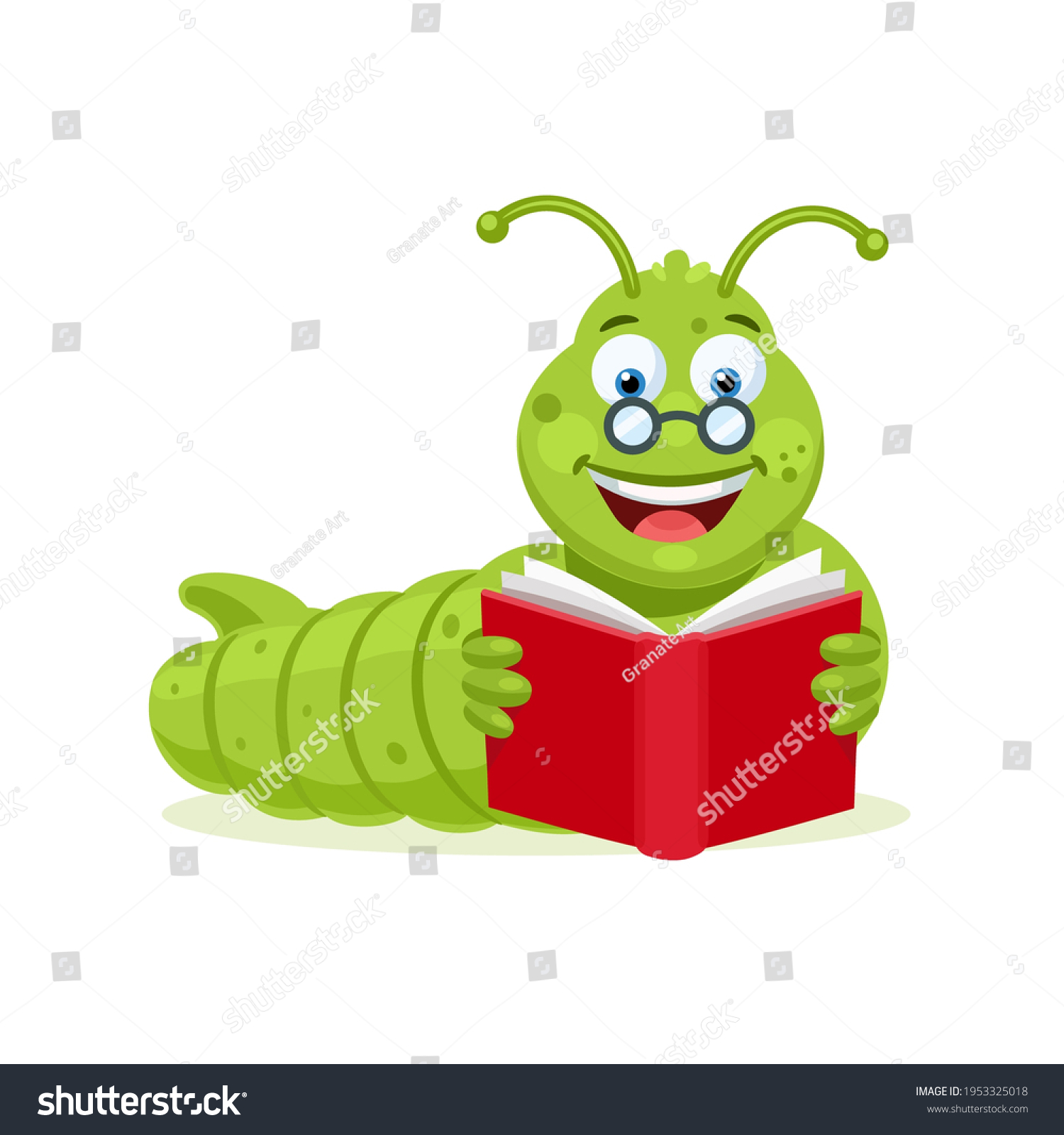 Bookworm Cute Cartoon Character Glasses Reading Stock Vector (Royalty ...