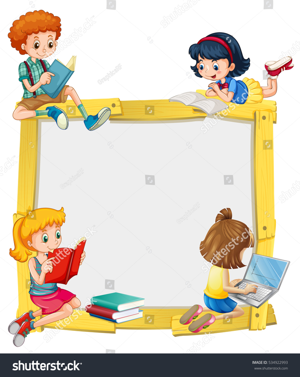 Border Design Kids Reading Doing Homework Stock Vector 534922993 ...