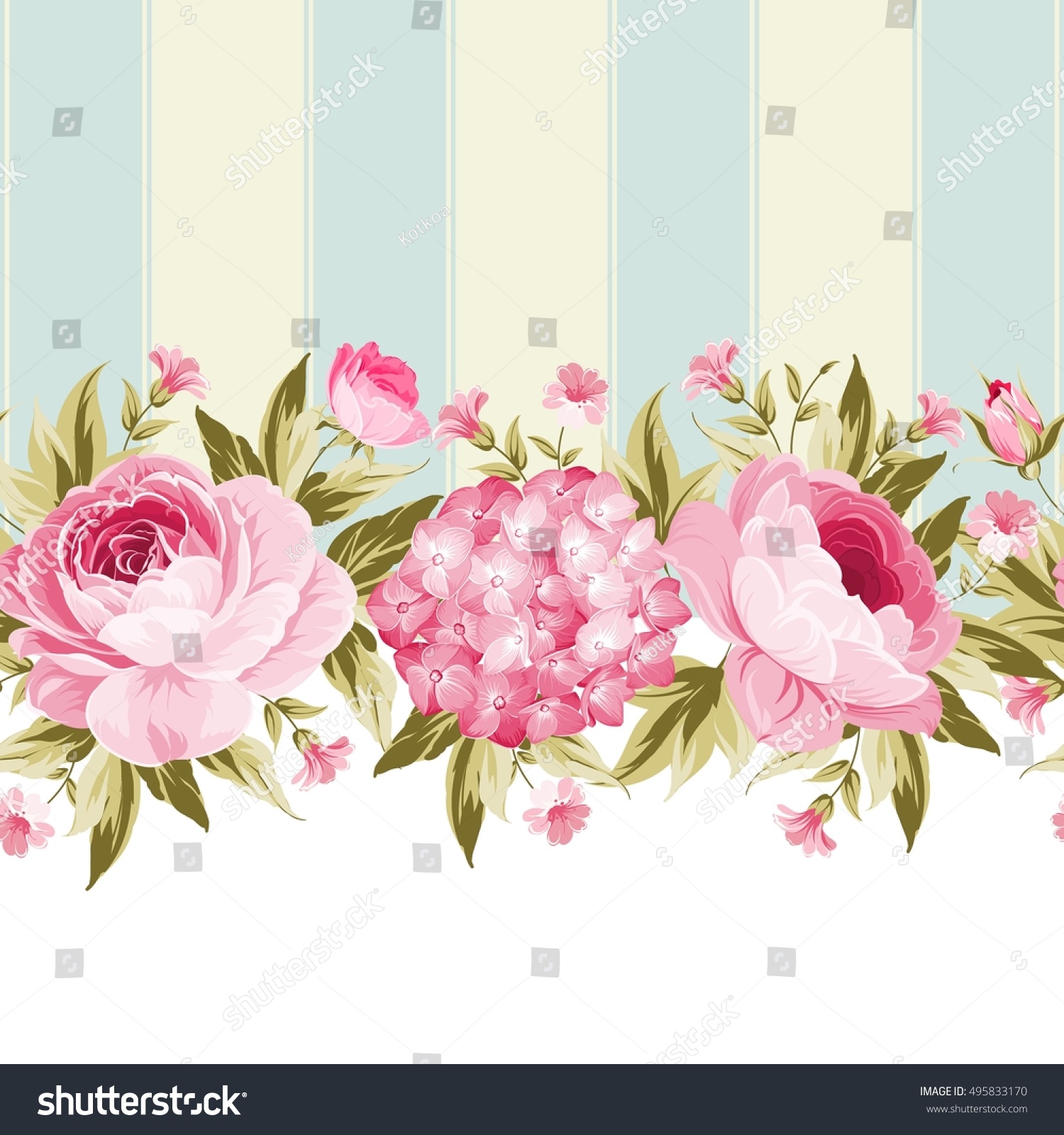 Border Blooming Spring Flowers Vintage Style Stock Vector (Royalty Free ...