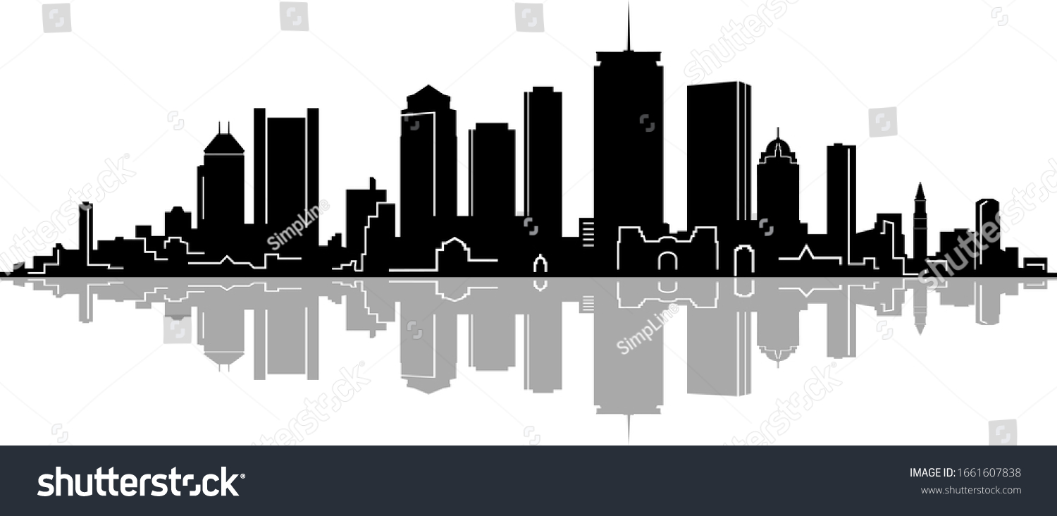 Boston City Skyline Outline Silhouette Vector Stock Vector (Royalty ...