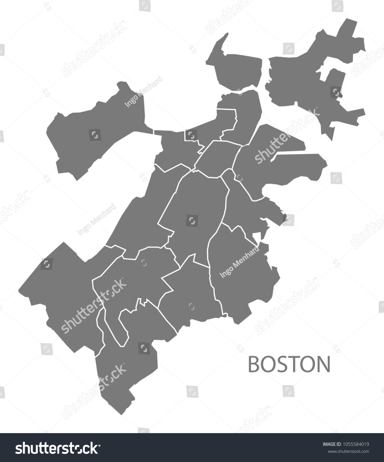 SVG of Boston Massachusetts city map with boroughs grey illustration silhouette shape svg