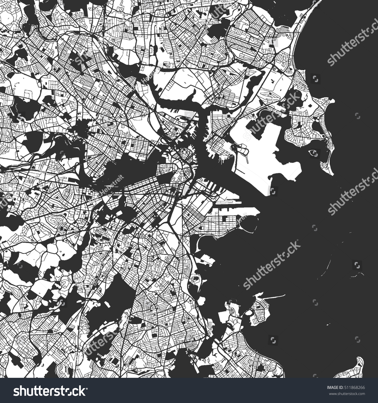 SVG of Boston Monochrome Map Artprint, Vector Outline Version, ready for color change, Separated On White svg
