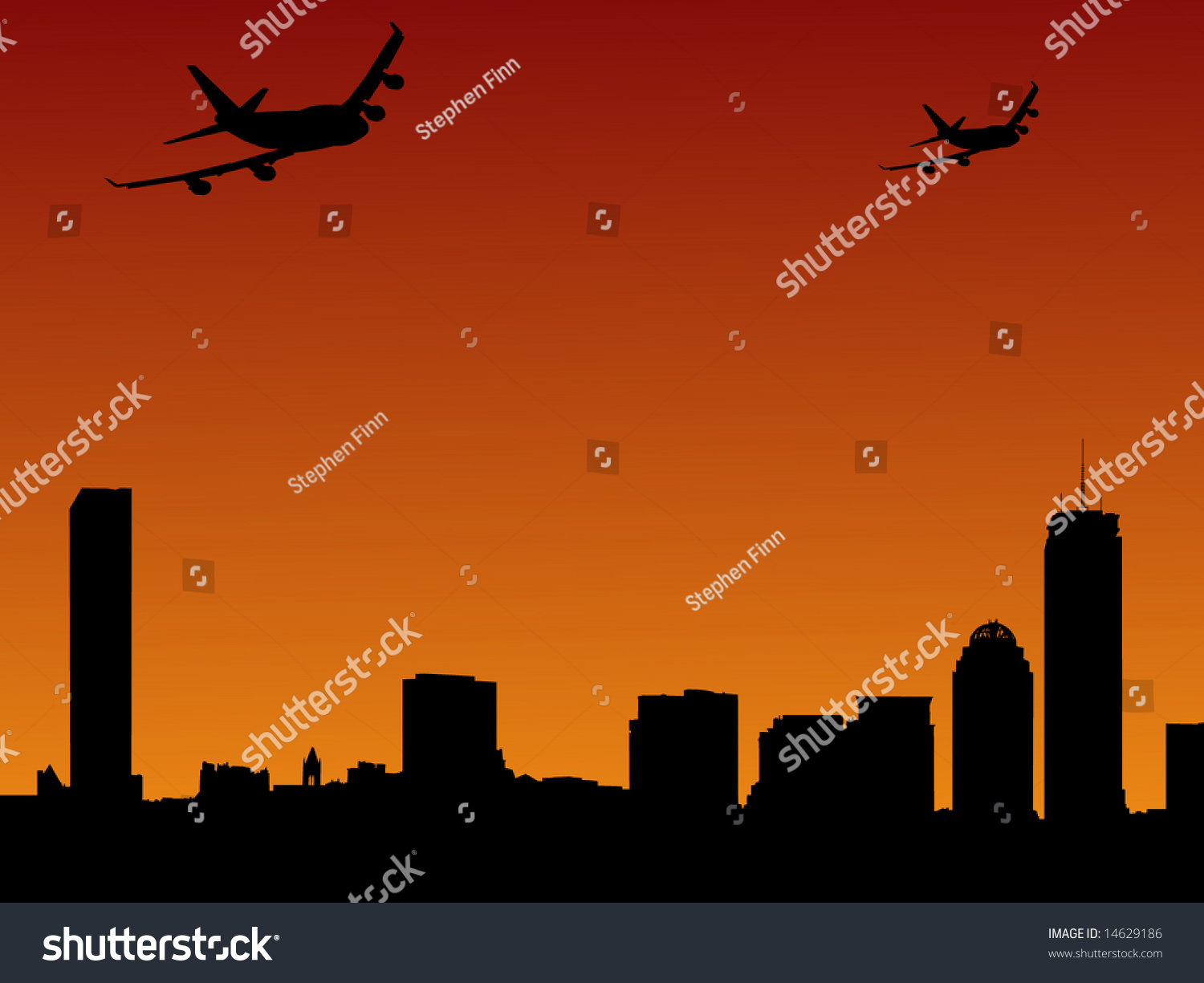 SVG of Boston skylines and two planes arriving illustration svg