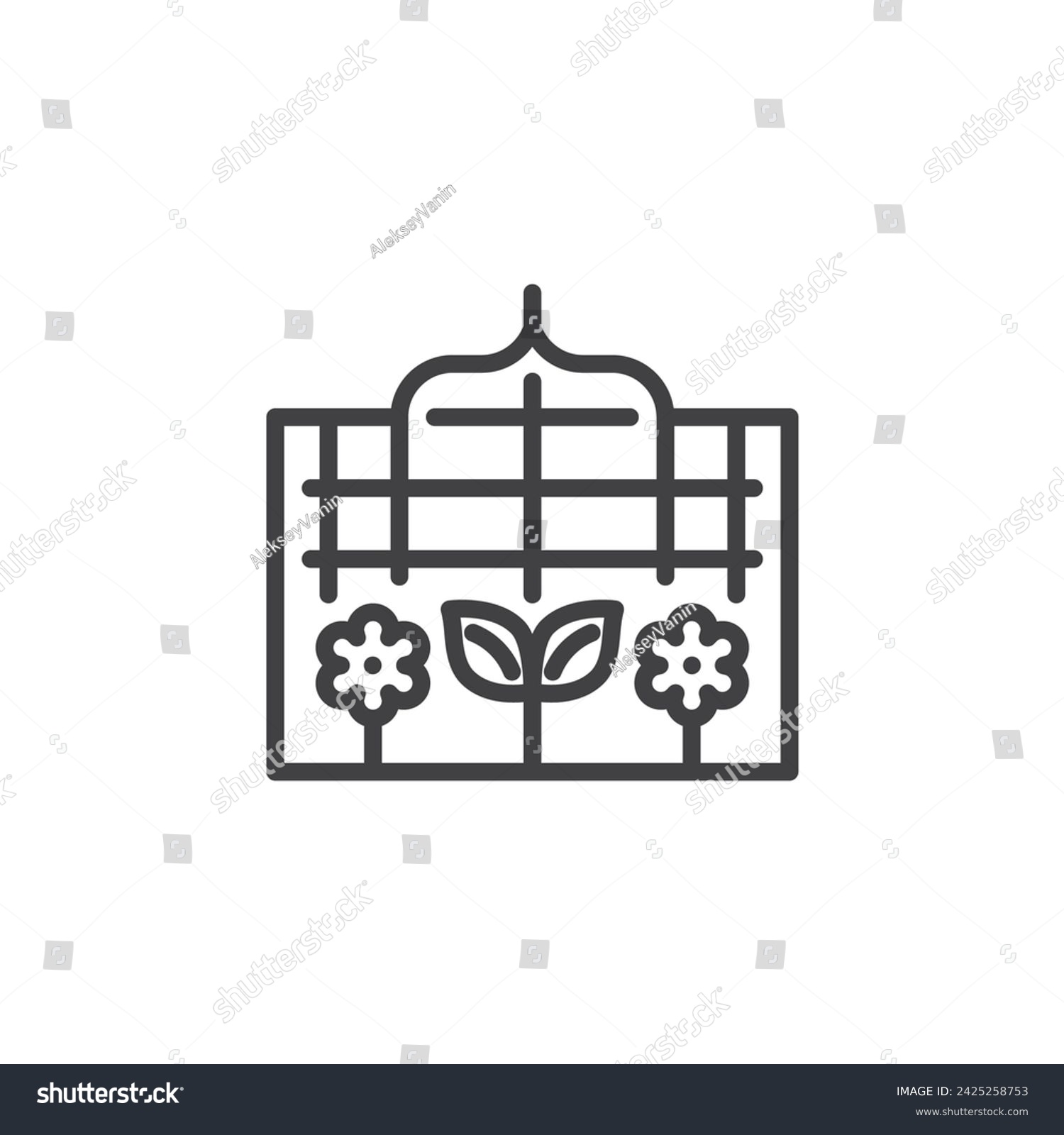 SVG of Botanical Garden line icon. linear style sign for mobile concept and web design. Glasshouse with flowers outline vector icon. Symbol, logo illustration. Vector graphics svg