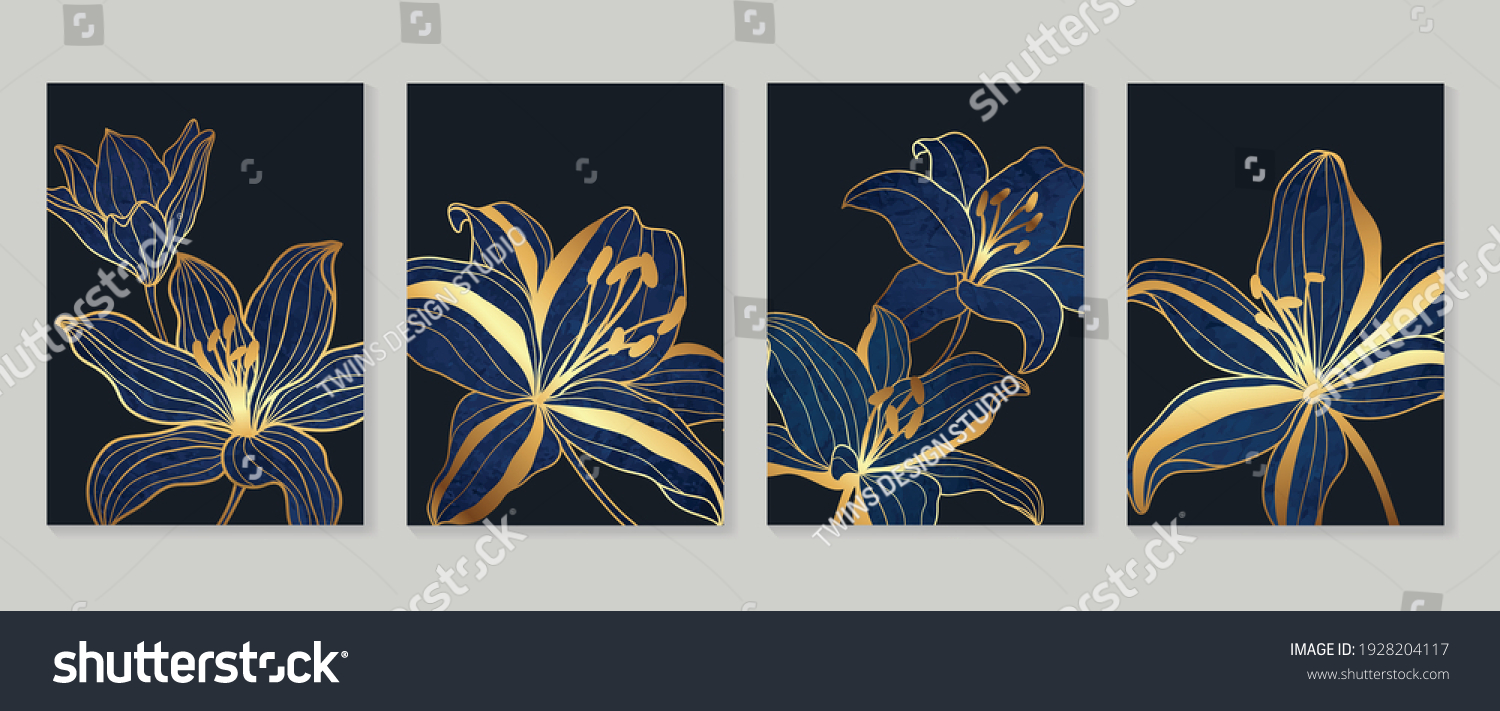 Botanical Wall Art Vector Set Golden Stock Vector (Royalty Free) 1928204117