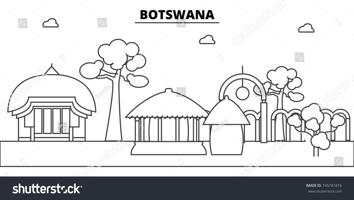 Botswana Architecture Skyline Buildings Silhouette Outline Stock Vector Royalty Free