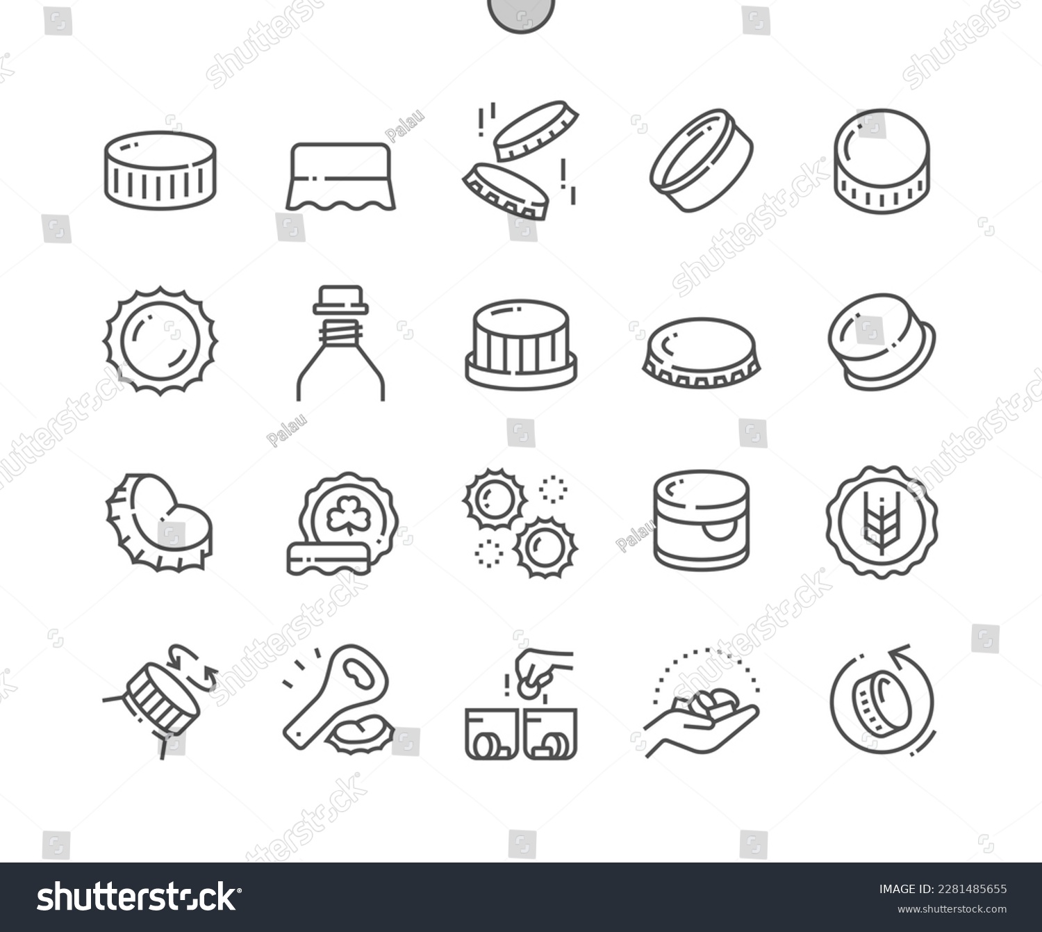 SVG of Bottle caps. Reuse plastic caps. Different types of cap. Pixel Perfect Vector Thin Line Icons. Simple Minimal Pictogram svg