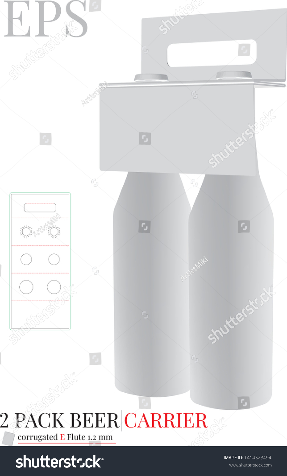 SVG of Bottles Holder Template, Two Pack Cardboard Bottles Carrier with die lines. Vector with die cut  laser cut layers. White, clear, blank, isolated Beer Pack mock up on white background svg