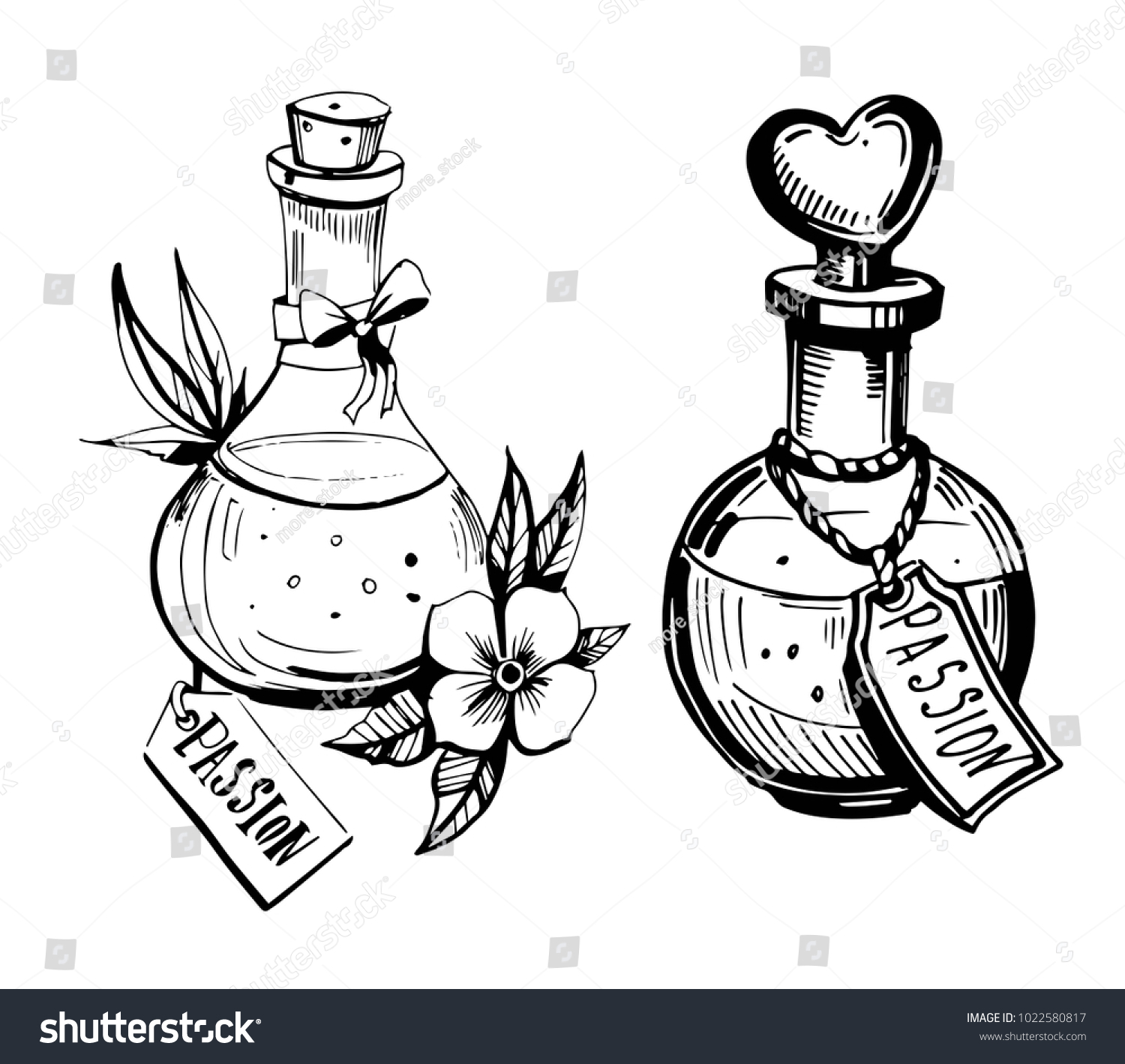 Bottles Potions Poison Love Potion Hand Stock Vector Royalty Free