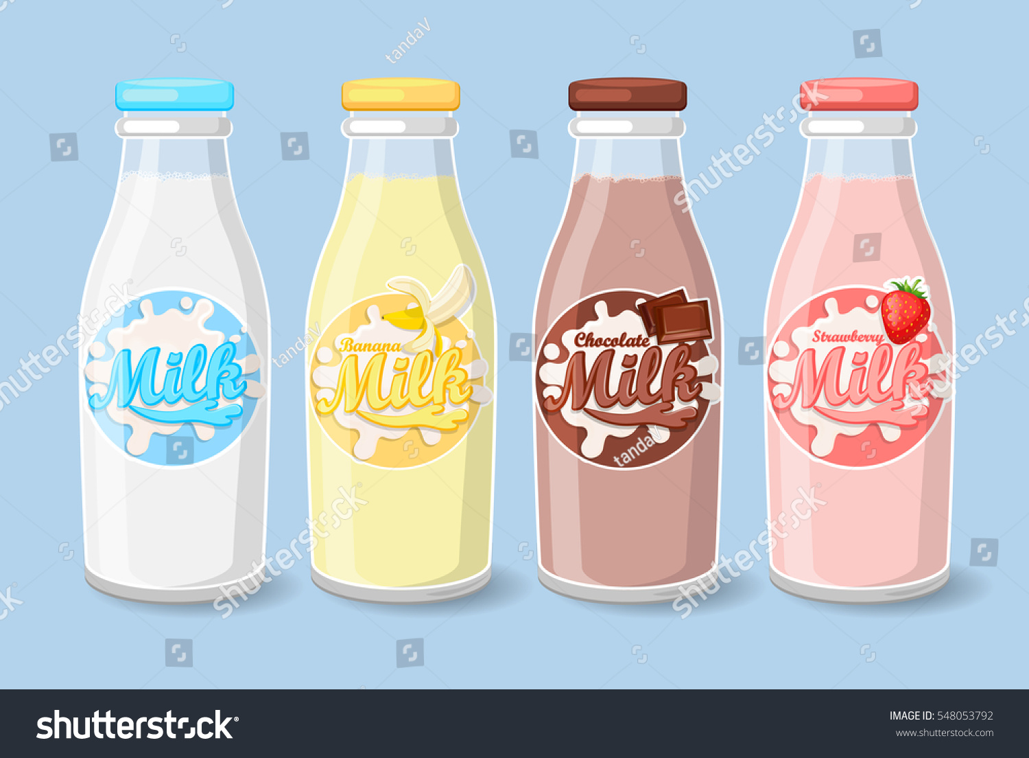 Bottles Strawberry Banana Chocolate Milk Label Stock Vector 548053792 Shutterstock Milk Bottle Label Template