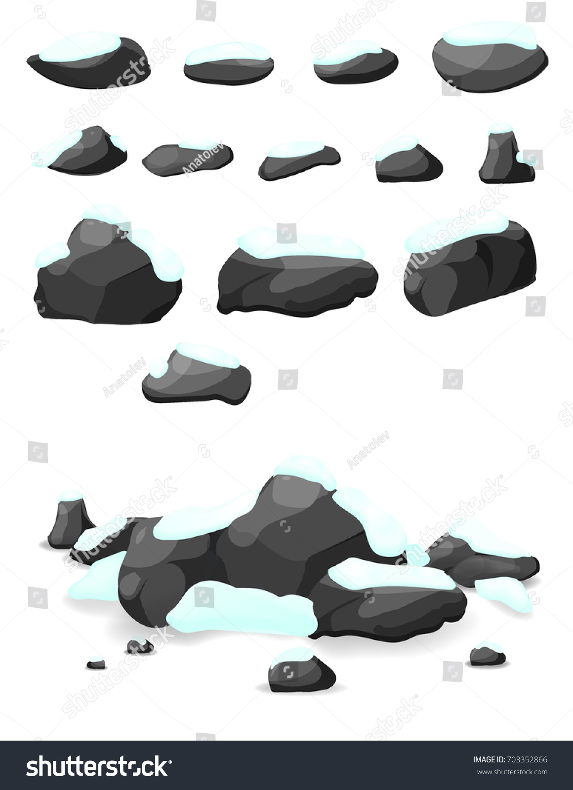 Boulders Covered Snow Big Set Cartoon Stock Vector Royalty Free