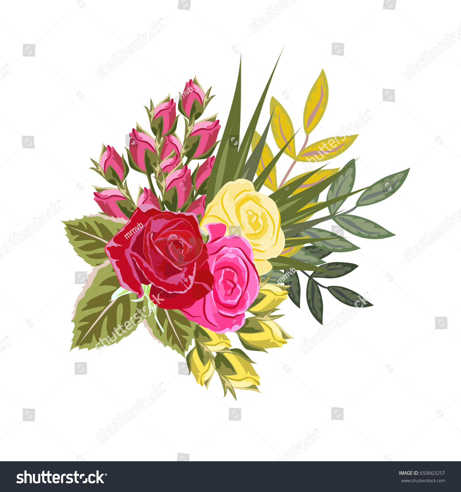 Bouquet Red Yellow Roses Decor Elements Stock Vector Royalty Free